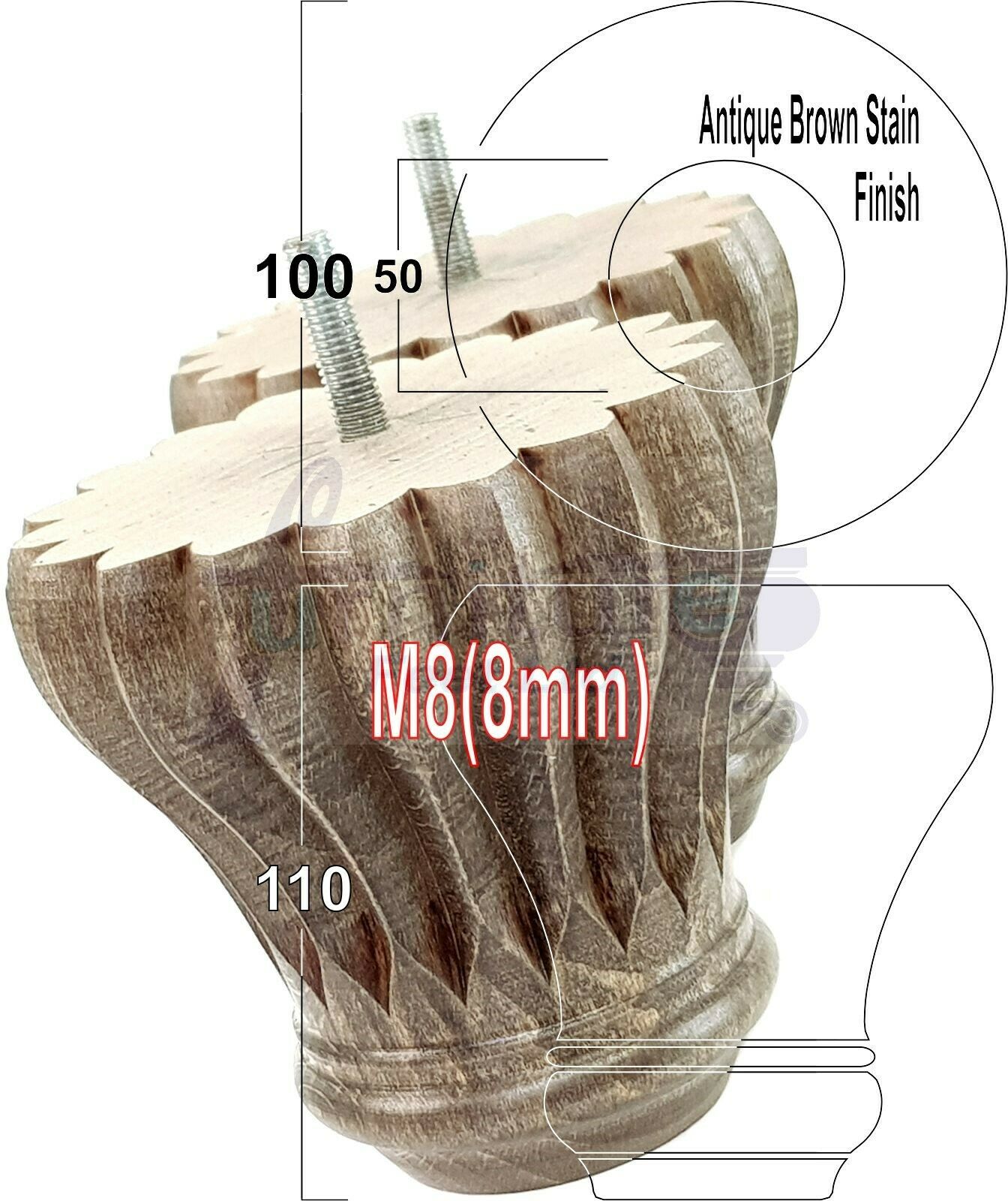 4 Grooved Replacement Furniture Bun Feet Multiple Colours Turned Wooden Legs 110mm High Settee Chairs Sofas Footstools Cabinets M8