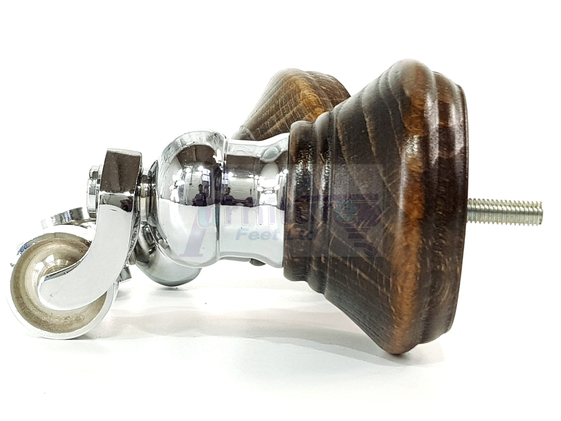 4x Burnt Oak Washed Wooden Furniture Sofa Legs M8 With Castors Replacment Chair Settee Feet 115mm - 125mm High