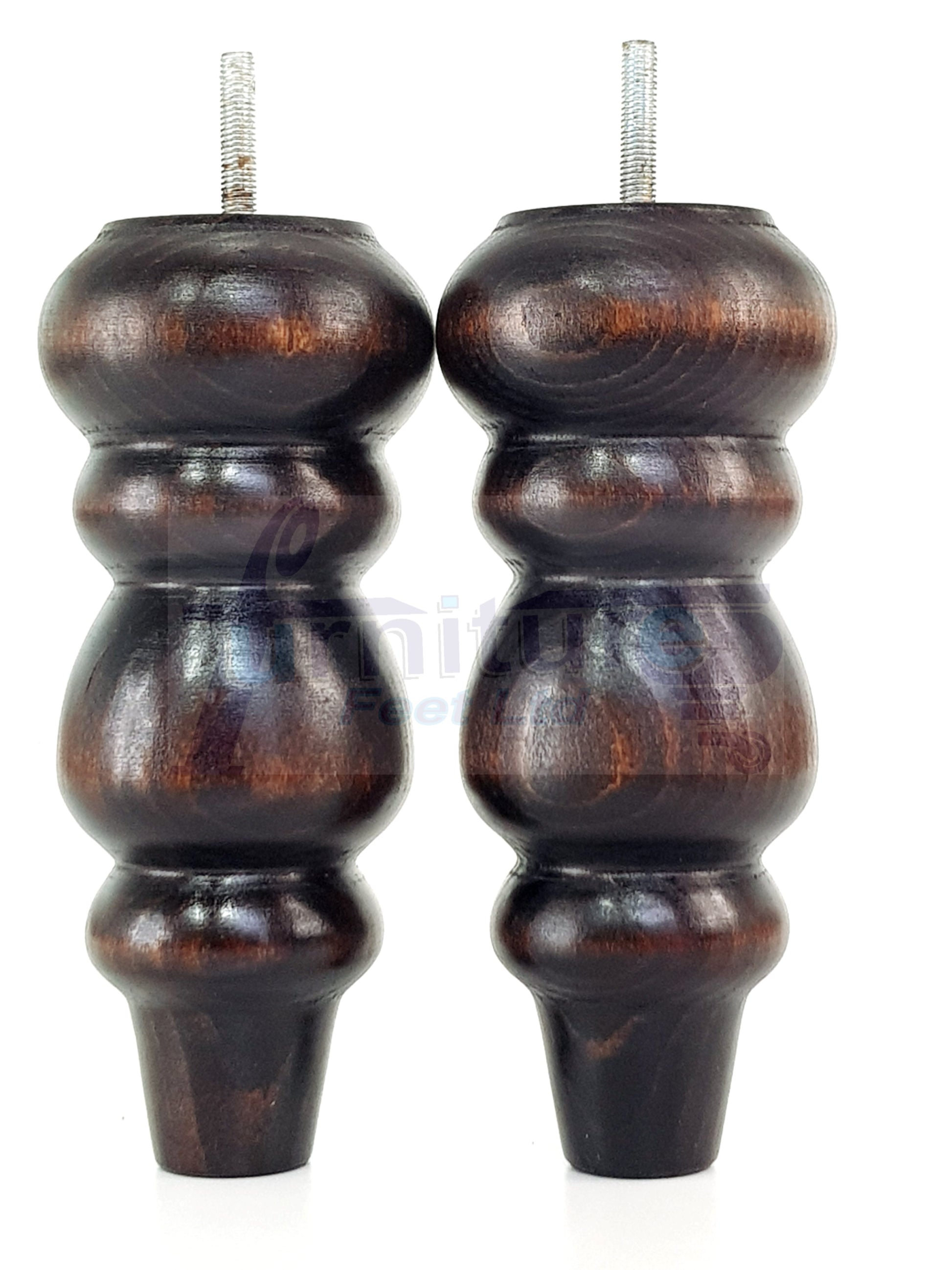 4 Solid Wood Furniture Legs Replacement Turned Feet 200mm High M8(8mm) Thread: Chestnut