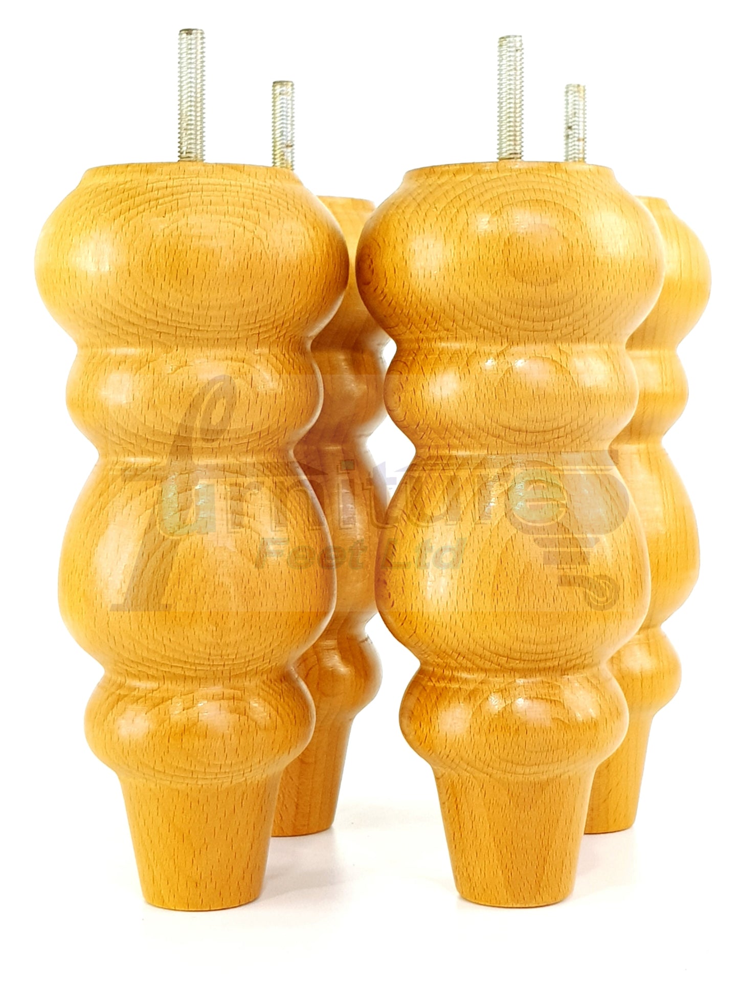 4 Solid Wood Furniture Legs Replacement Turned Feet 200mm High M8(8mm) Thread: Oak