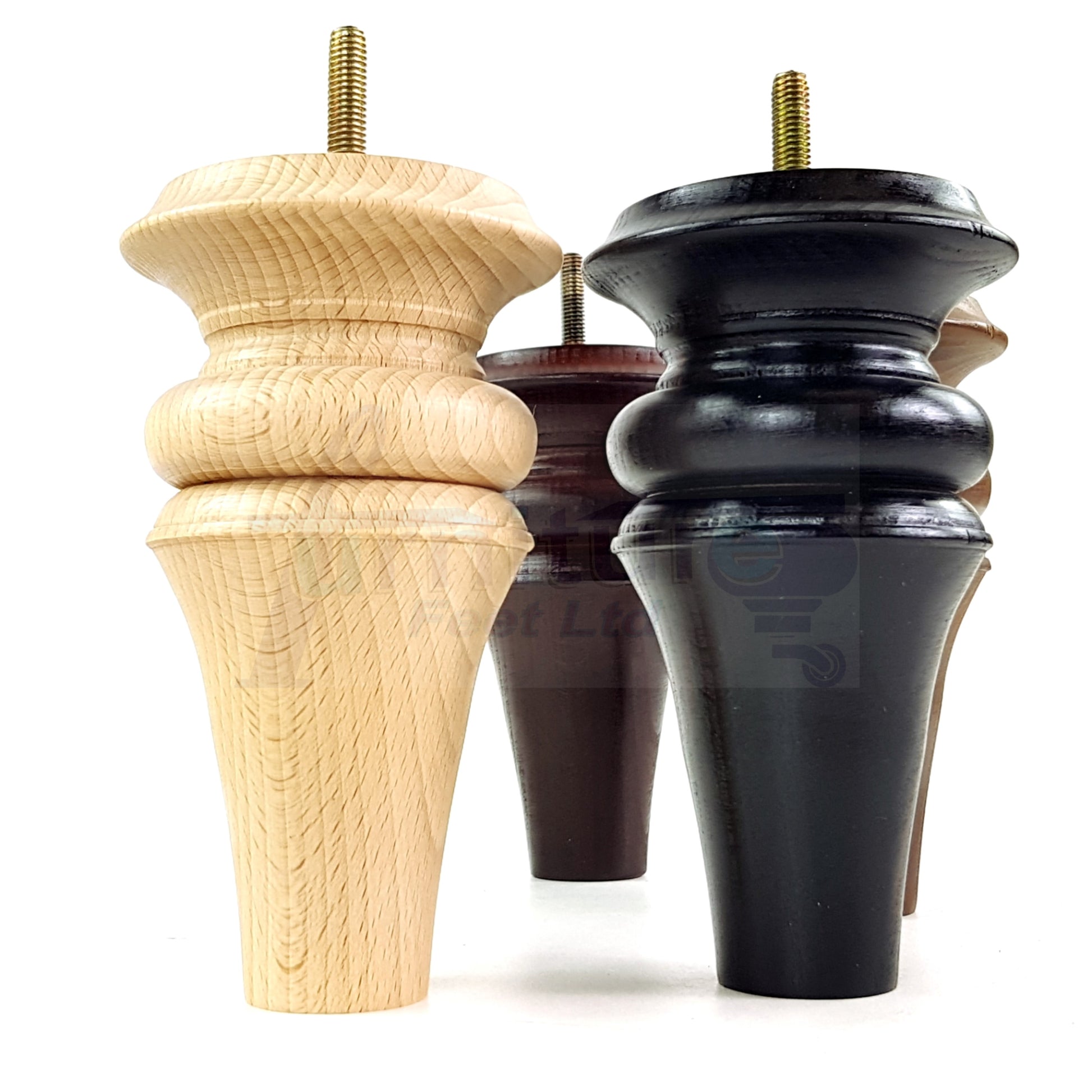 4 Turned Furniture Legs 150mm High Replacement Feet M10 Thread For Settees Chairs Sofas