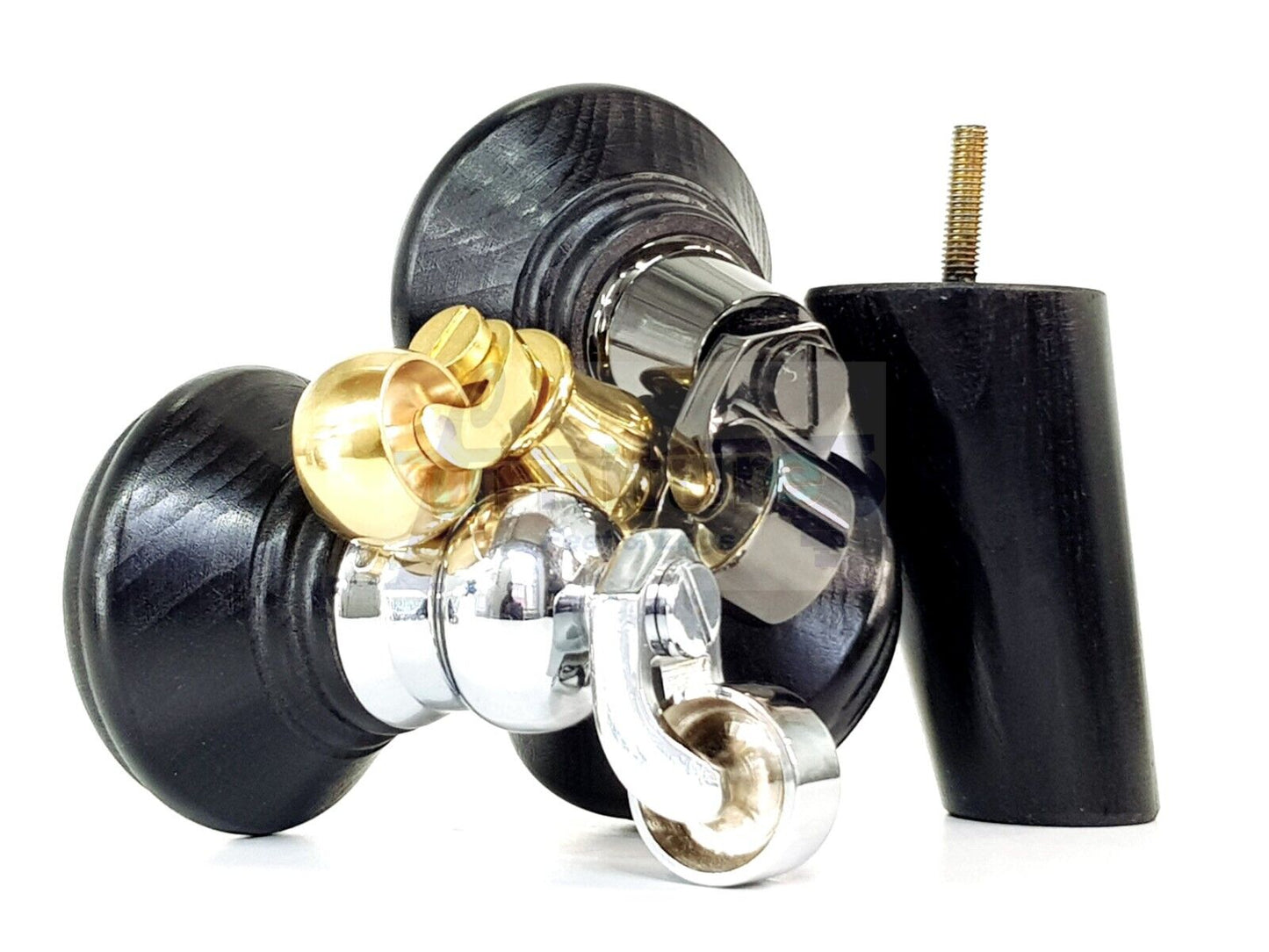 2 Black Wood Furniture Sofa Legs With Castor 125mm & 2 Angled Back Feet Chair Settee 100mm High M8