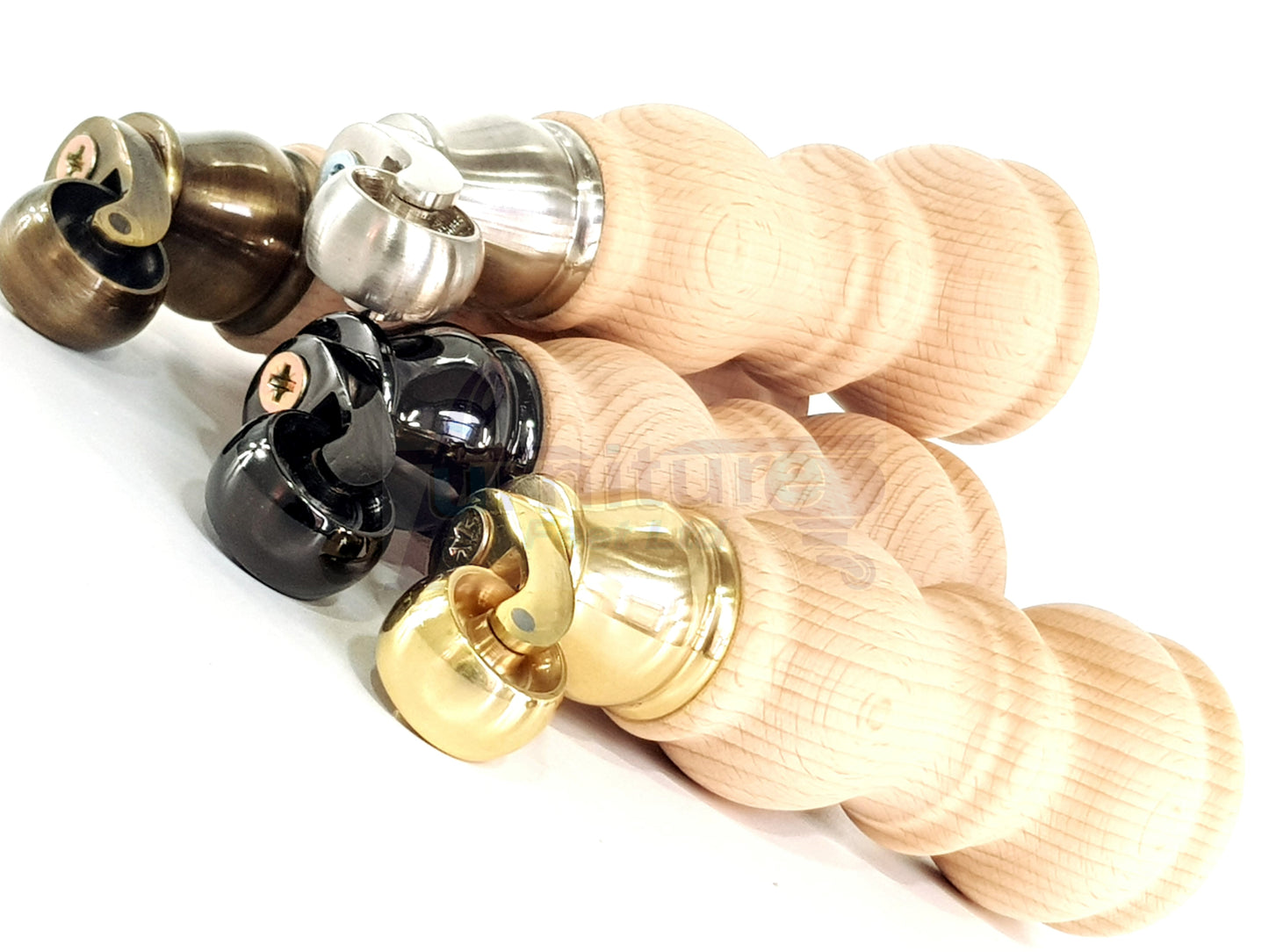 4 Turned Wood Furniture Feet With Castor 205mm High Legs Raw Wood M8 Sofas Chairs Stools Cabinets 8 Inches Tall 