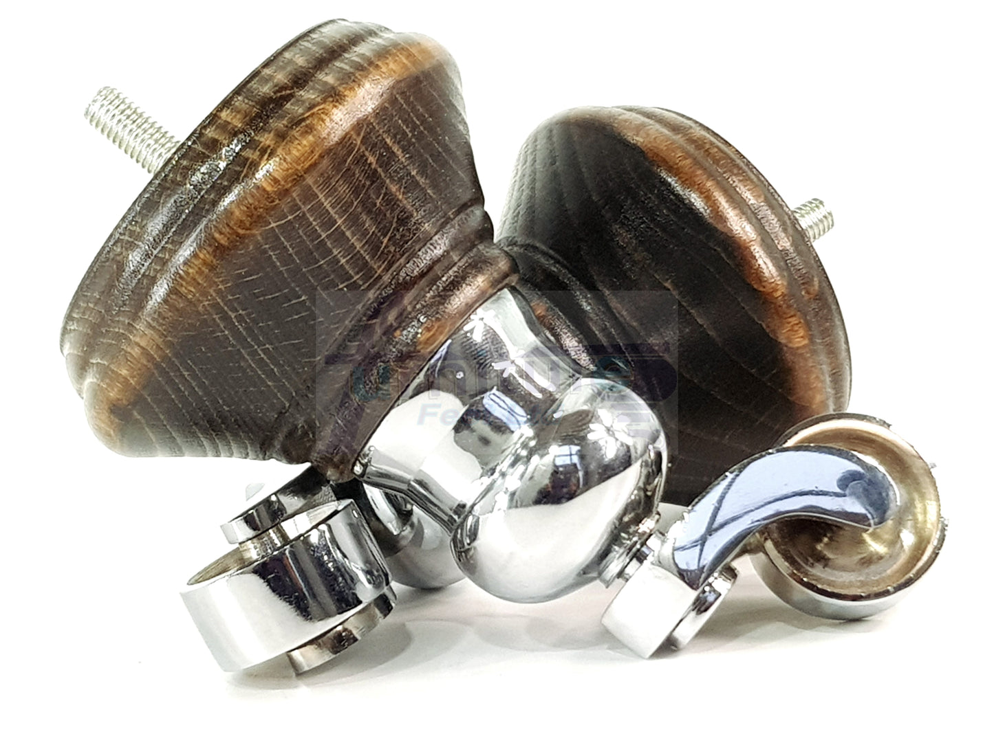 4x Burnt Oak Washed Wooden Furniture Sofa Legs M8 With Castors Replacment Chair Settee Feet 115mm - 125mm High