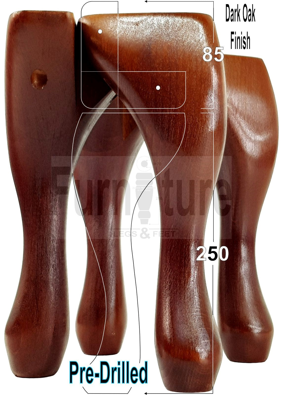 4 Wooden Traditional Queen Anne Furniture Legs 250mm Sofa Chair Beds (Self-Fix)