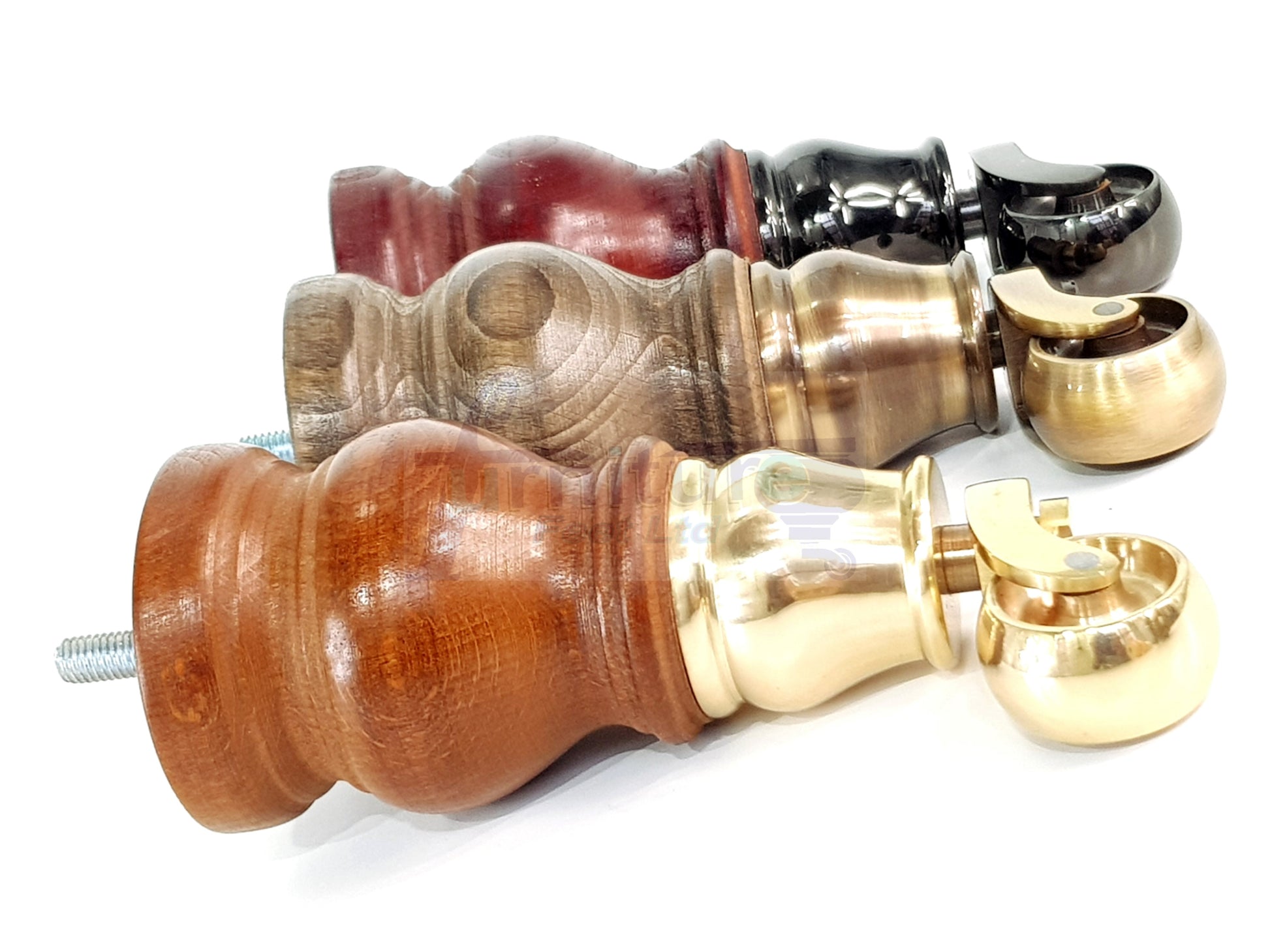 4x Turned Wood Furniture Legs With Chrome Castor Wheels 150mm High M8(8mm)