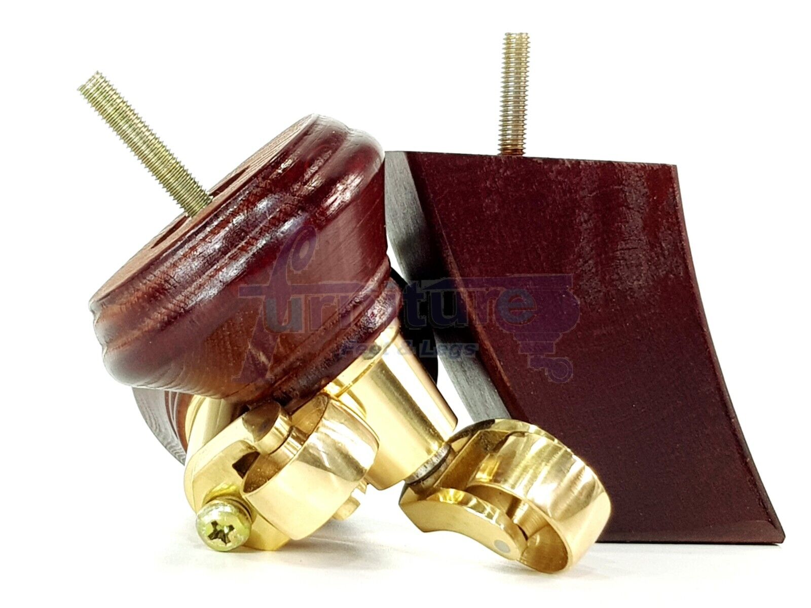 2 Mahogany Wood Furniture Sofa Feet With Castor 125mm & 2 Curved Legs Chair Settee 100mm High M8