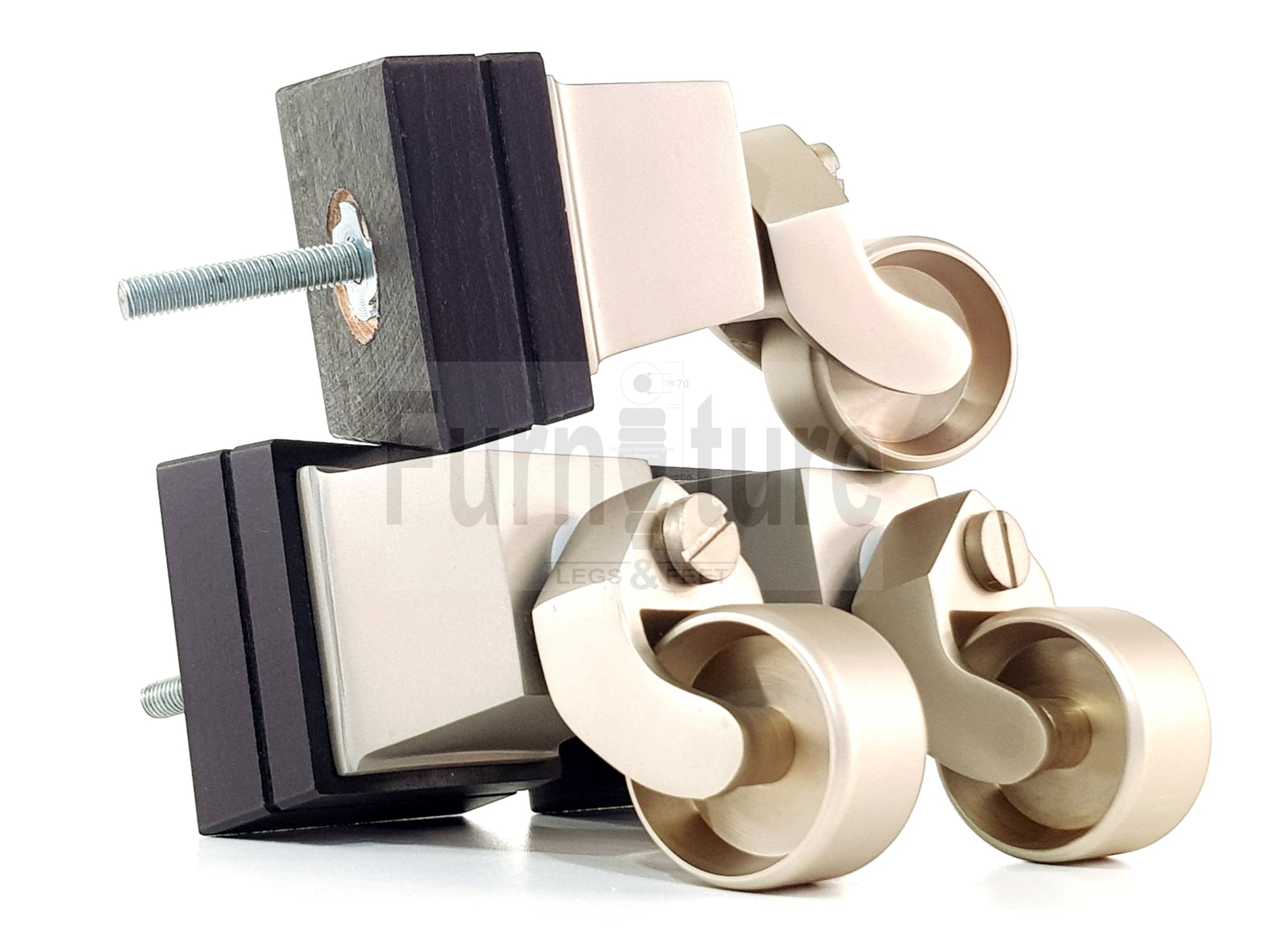 4x Wood Furniture Sofa Legs Dark Brown M8 Replacement Chair Settee Feet & Antique Silver Castors 117mm