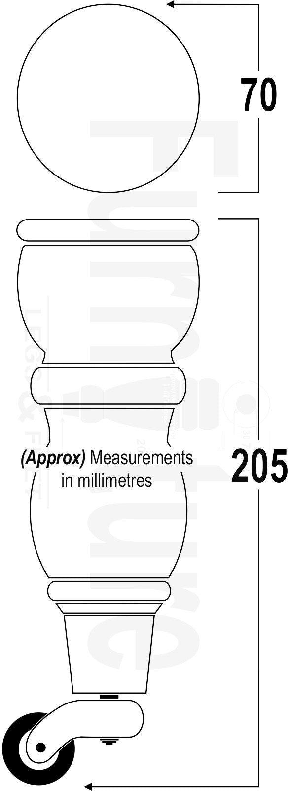 4 Turned Wood Furniture Feet With Castor 205mm High Legs Mahogany Finish M8 Sofas Chairs Stools Cabinets 8 Inches Tall