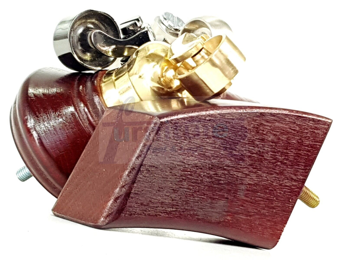 2 Mahogany Wood Furniture Sofa Feet With Castor 125mm & 2 Curved Legs Chair Settee 100mm High M8