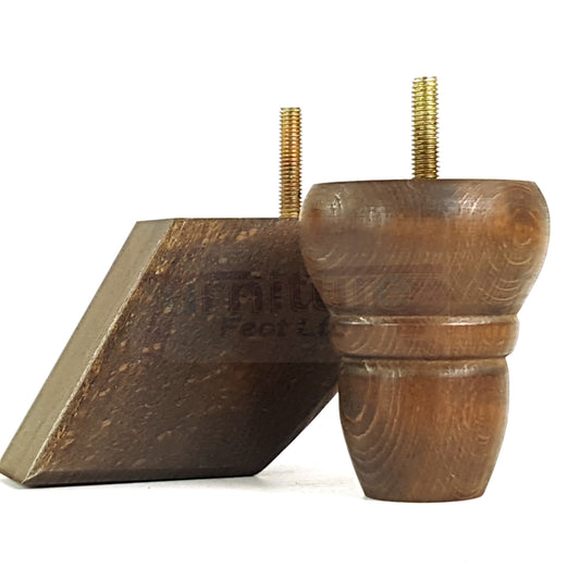 Set Of 2 Turned Wood Repacement Furniture Legs & 2 Curved Back Feet 8mm Thread