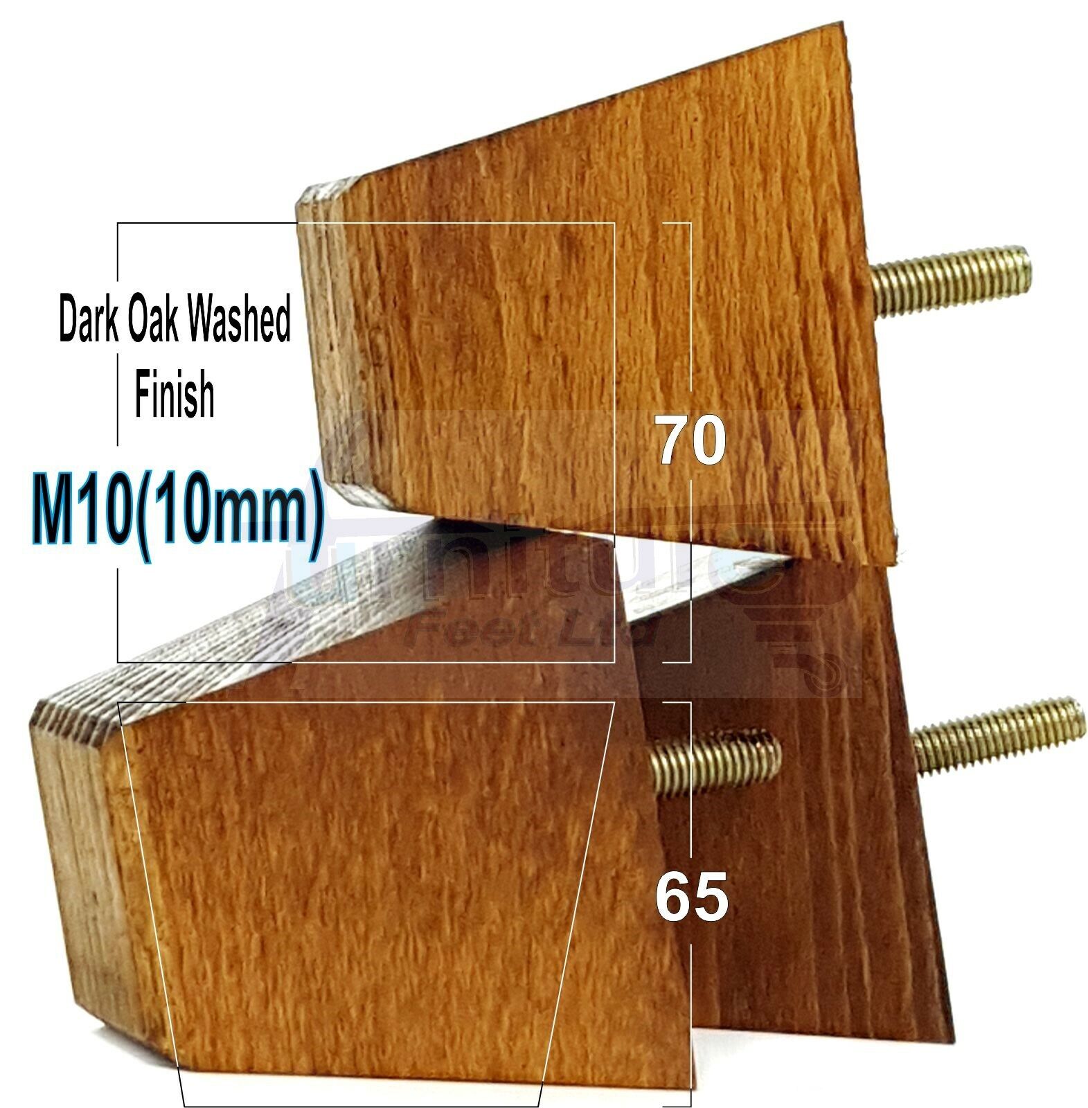 4 Solid Wood Square Furniture Feet Replacement Legs 65mm High M10 Thread