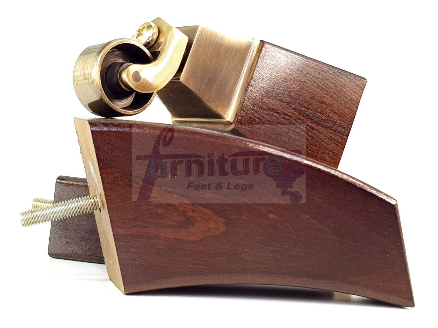 2x Cuved Wood Furniture Legs & 2x Antique Castor Feet 150mm High For Chairs Sofas Settees 8mm Thread