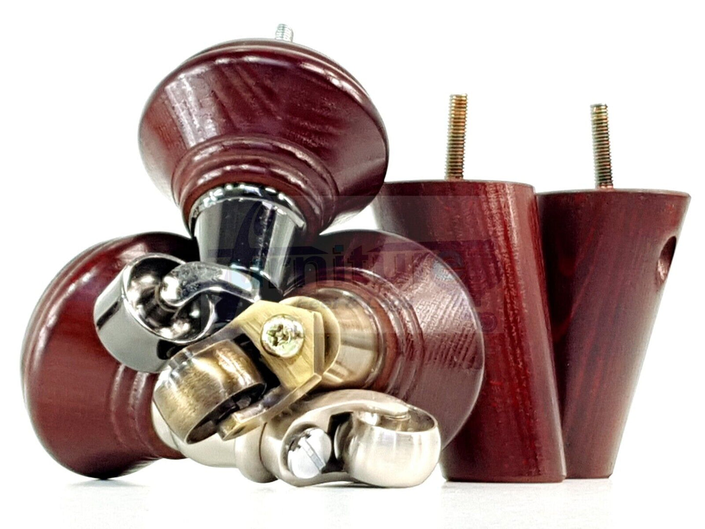 2 Mahogany Wood Furniture Sofa Legs With Castor 125mm & 2 Angled Back Feet Chair Settee 100mm High M8