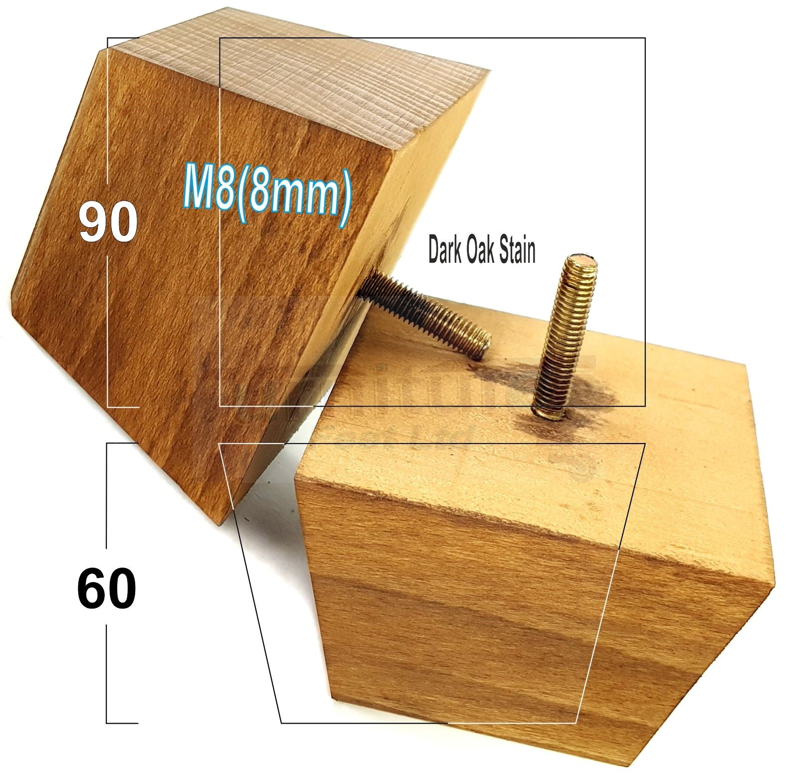 4x Square Wood Sofa Legs 60mm High Replacement Furniture Feet Chairs Cabinets M8 