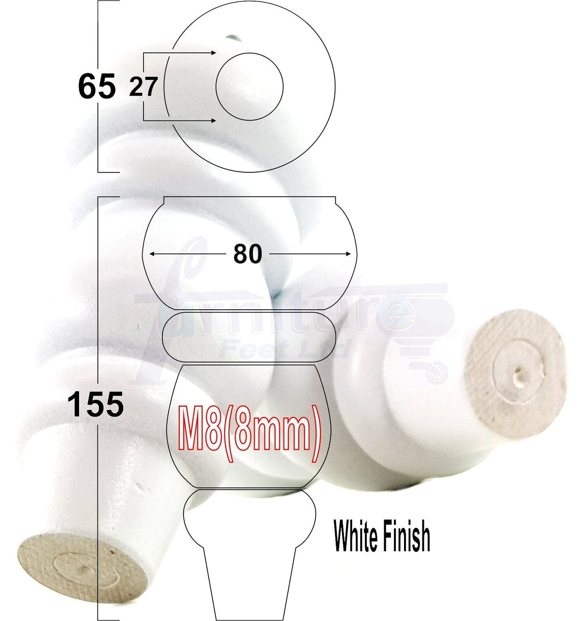4 Solid Wood Turned Furniture Legs Round Repalcement Chair, Settee Feet 155mm 8mm Thread