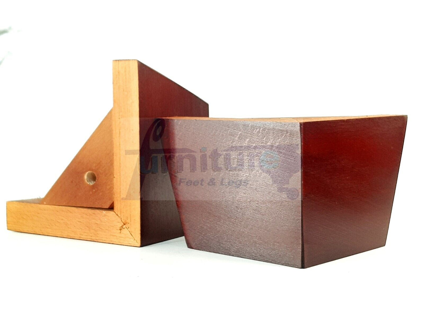 4 Solid Wood Furniture Legs Replacement Corner Feet 95mm High Self-Fixing: Mahogany