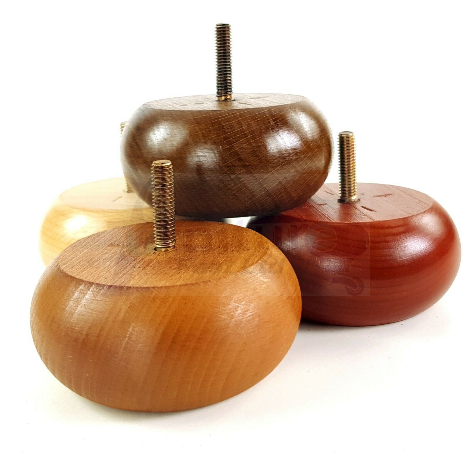 4 Solid Wood Bun Feet Replacement Furniture Legs 40mm High For Chairs Sofa's Beds Settee M10 Thread