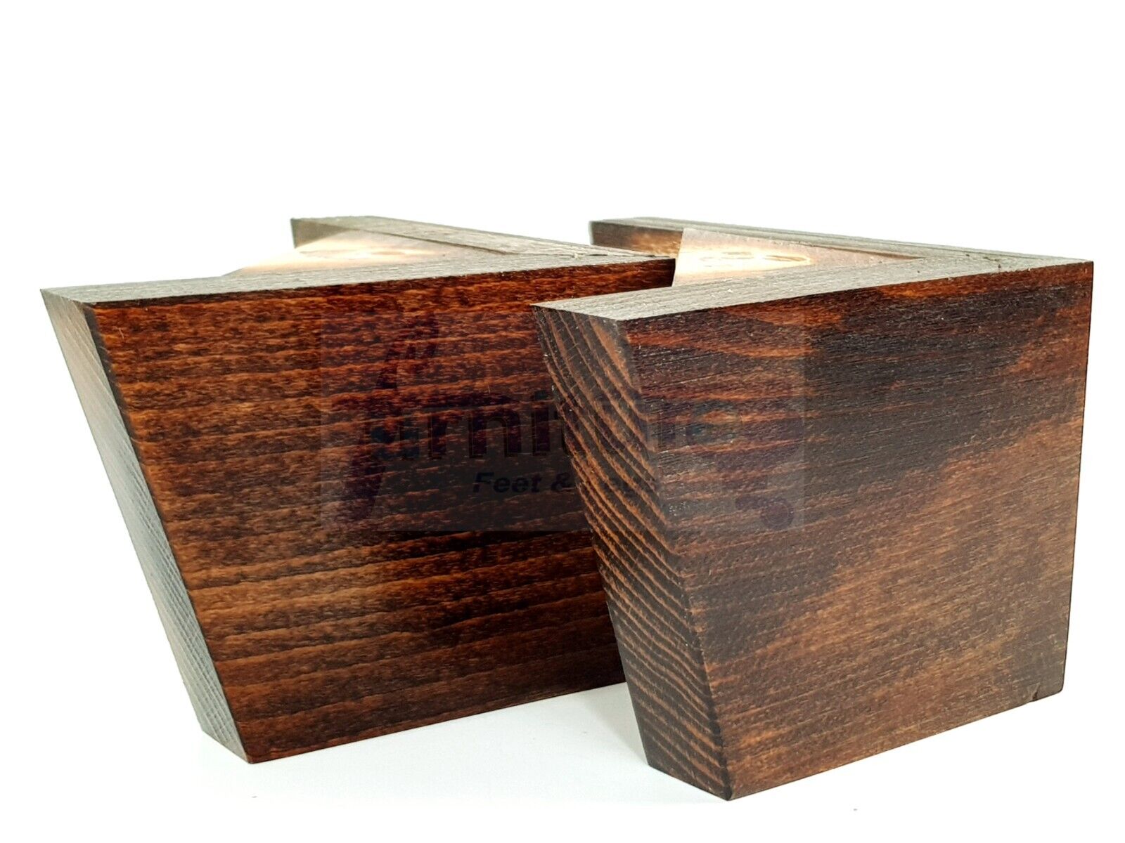 4 Solid Wood Furniture Legs Replacement Corner Feet 95mm High Self-Fixing: Chestnut Wash