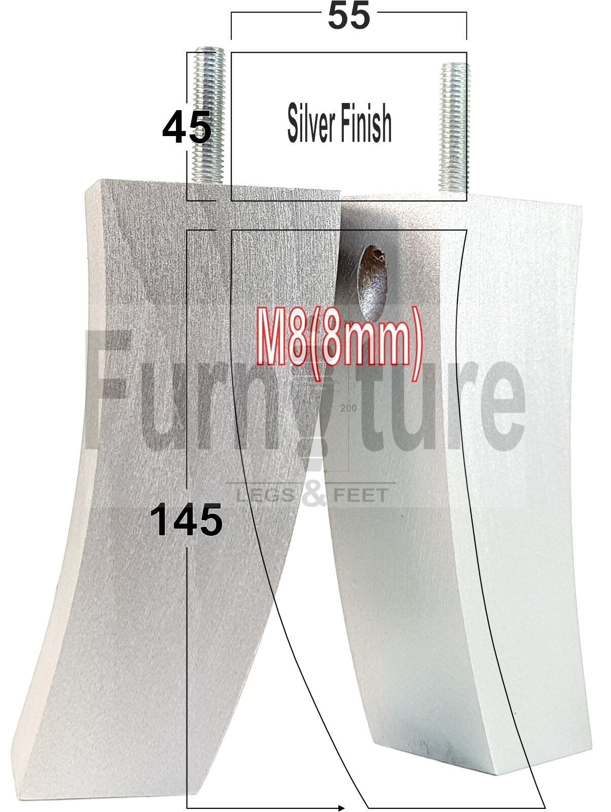 Set Of 4 Solid Wood Curved Furniture Feet Replacement Legs 145mm High M8(8mm)
