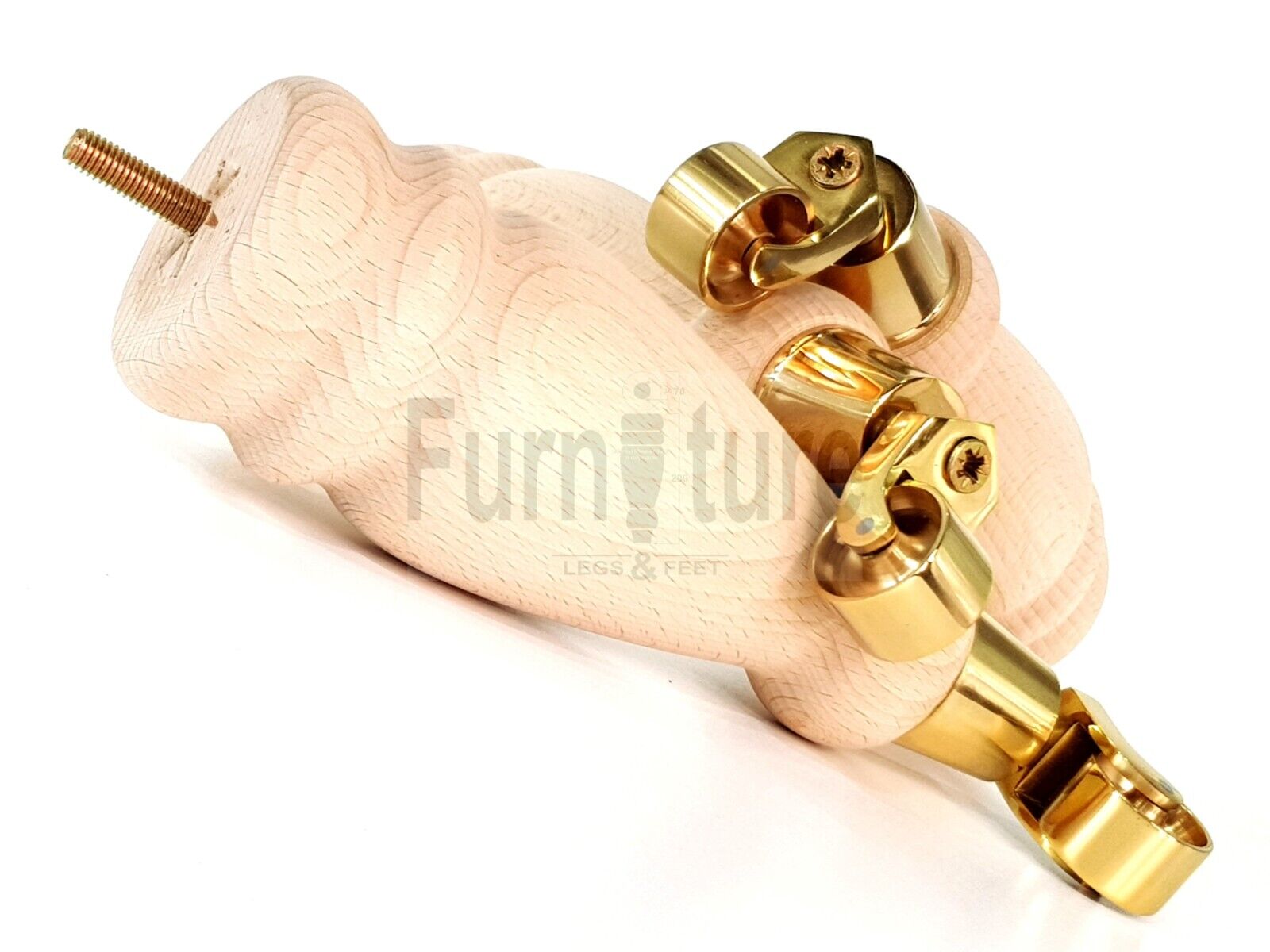 Set Of 4 Wooden Turned Replacement Furniture Legs 250mm High With Brass Castor Wheels 8mm Thread