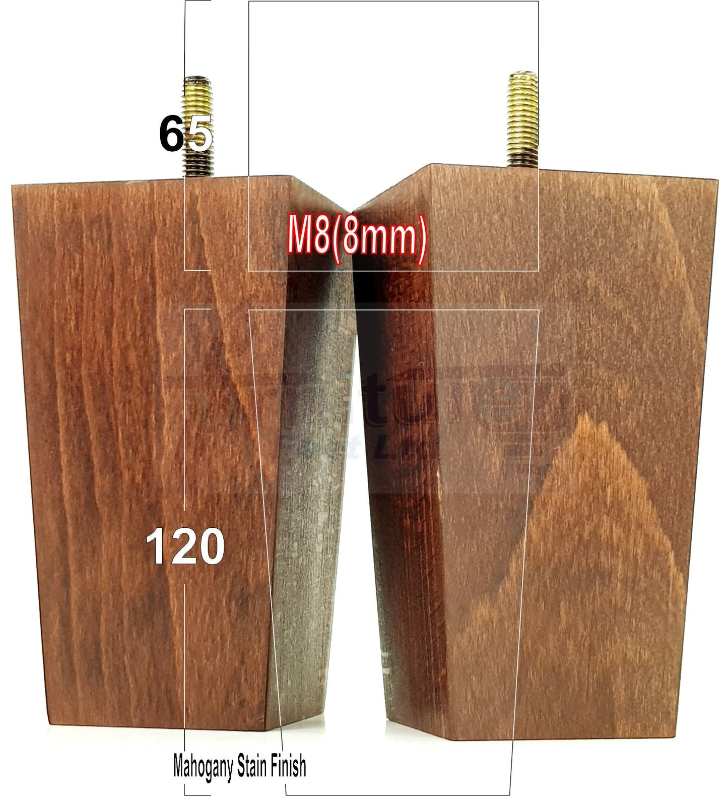 Solid Wood Furniture Feet Square Replacement Block Tapered Legs 120mm High M8 Set of 4 Sofa Chairs Stools Cabinets Beds