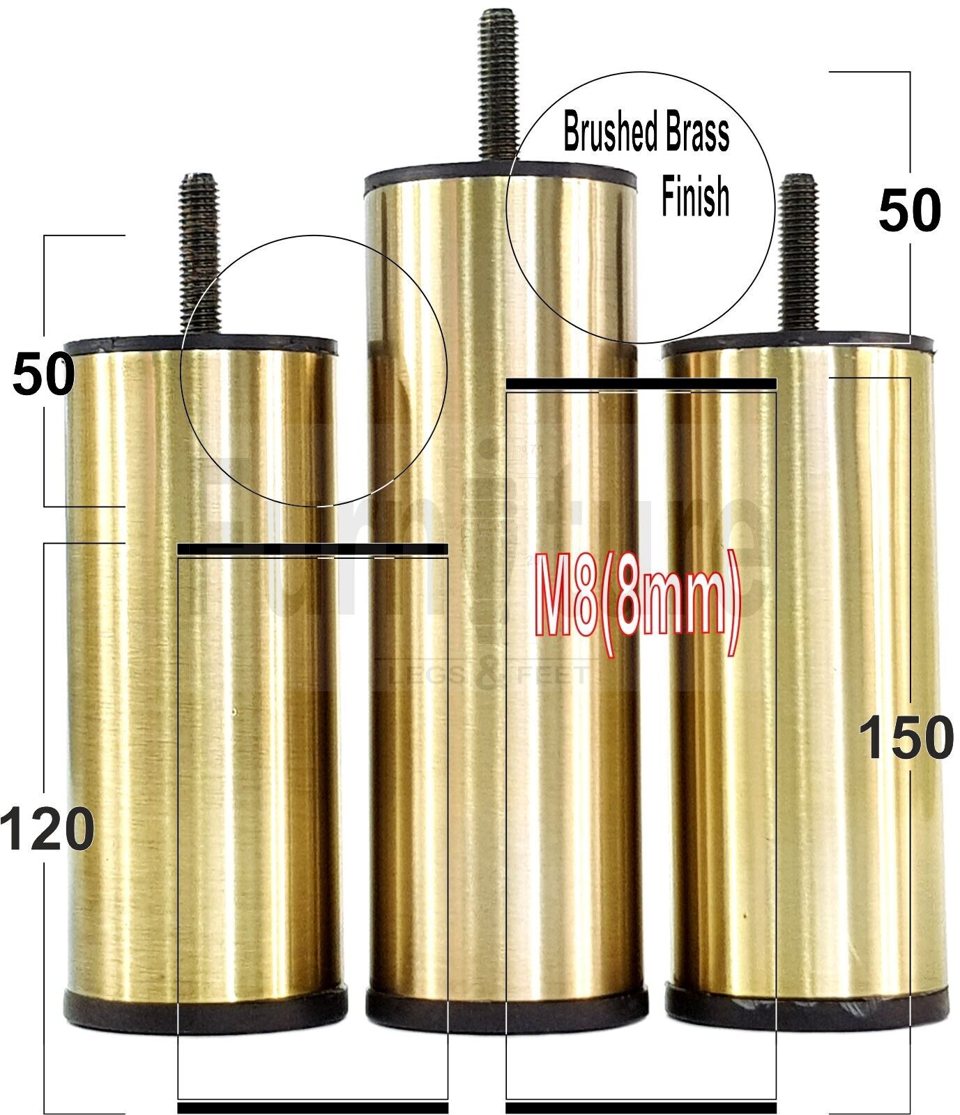 4 Metal Furniture Settee Legs Brass Feet 120mm & 150mm High Sofa Chair Beds M8