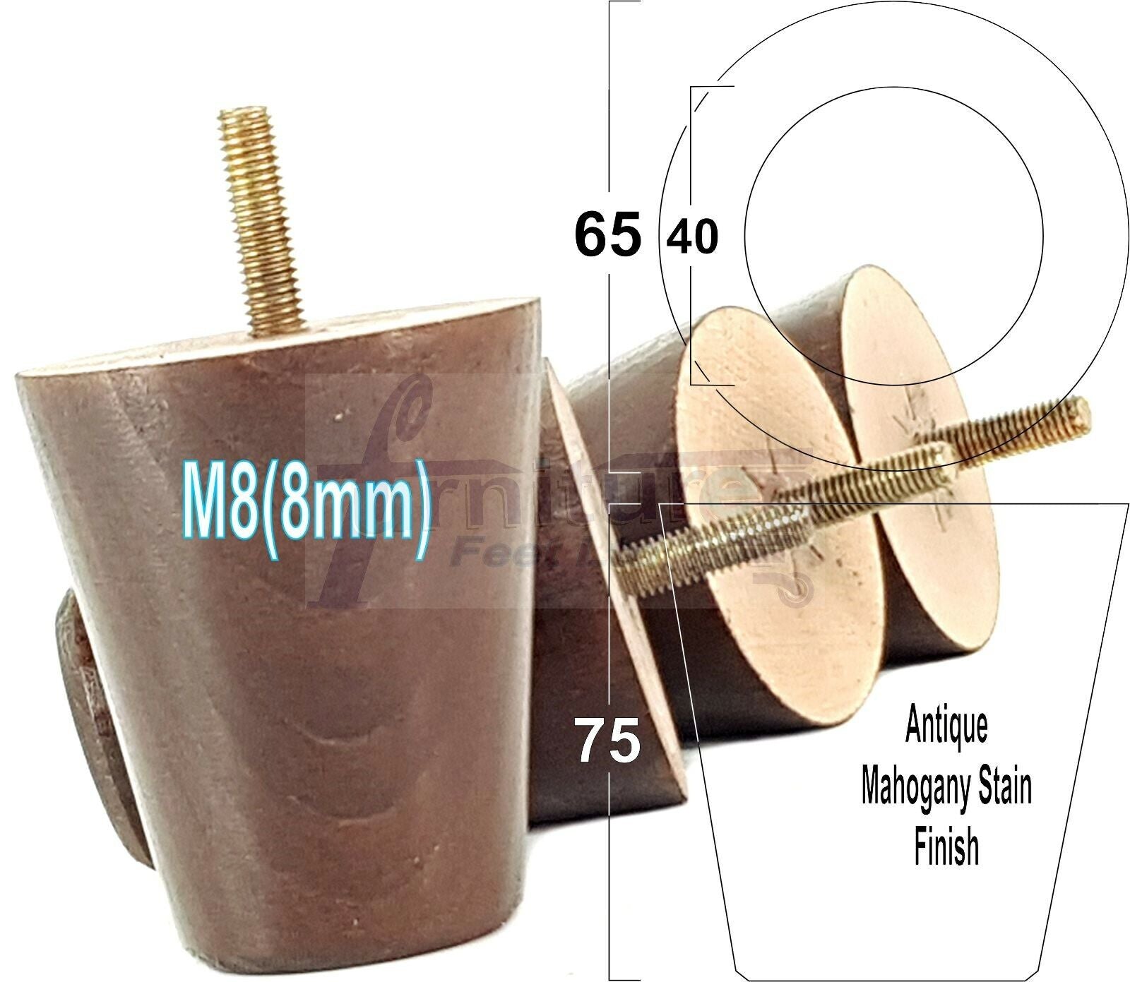 4x Solid Wood Turned Furniture Legs Replacement Bun Feet 75mm High Chairs Stools Sofa's Beds Settee M8