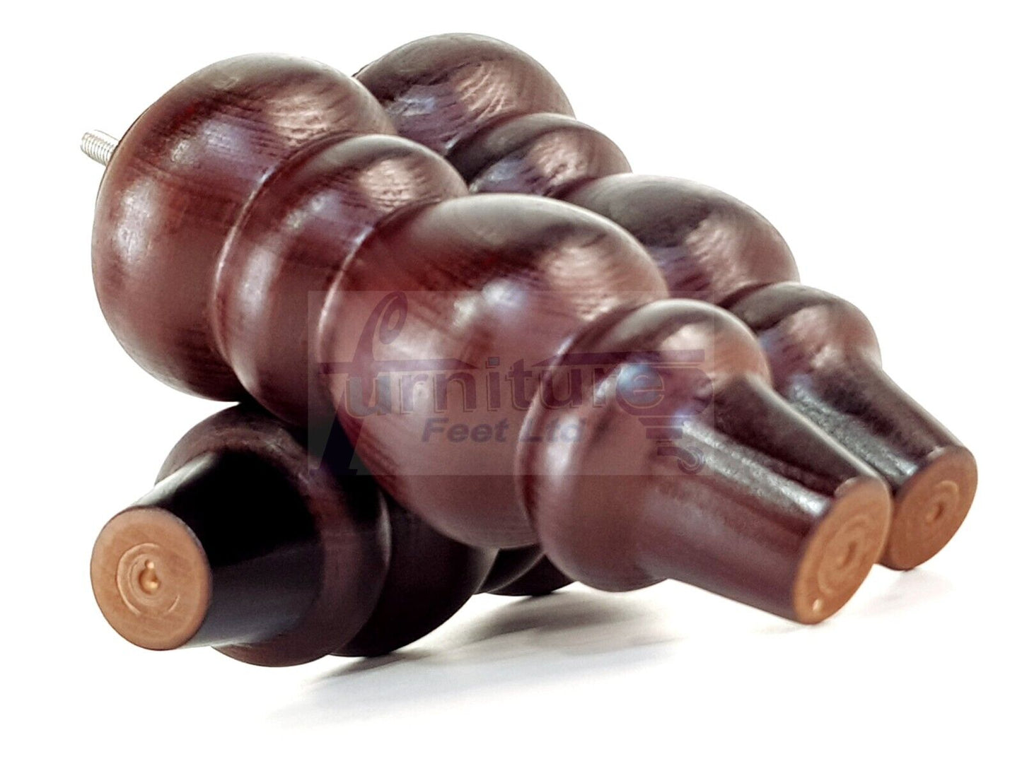4 Solid Wood Furniture Legs Replacement Turned Feet 200mm High M8(8mm) Thread: Antique Mahogany