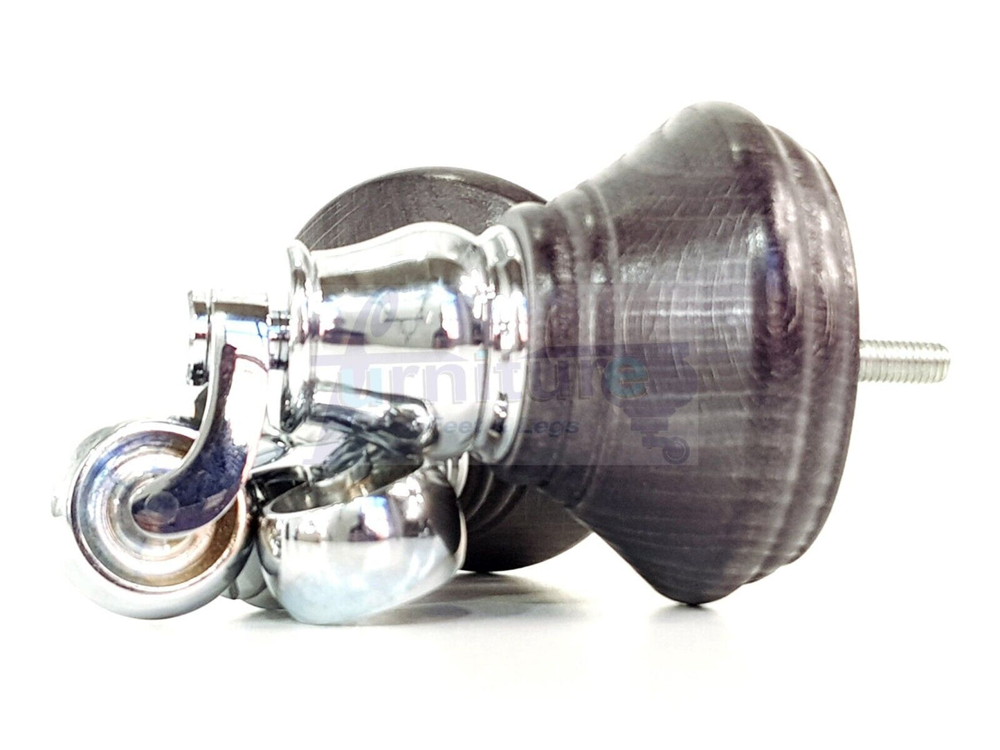 4x Black Stain Wooden Furniture Sofa Legs M8 With Castors Replacment Chair Settee Feet 115mm - 125mm High