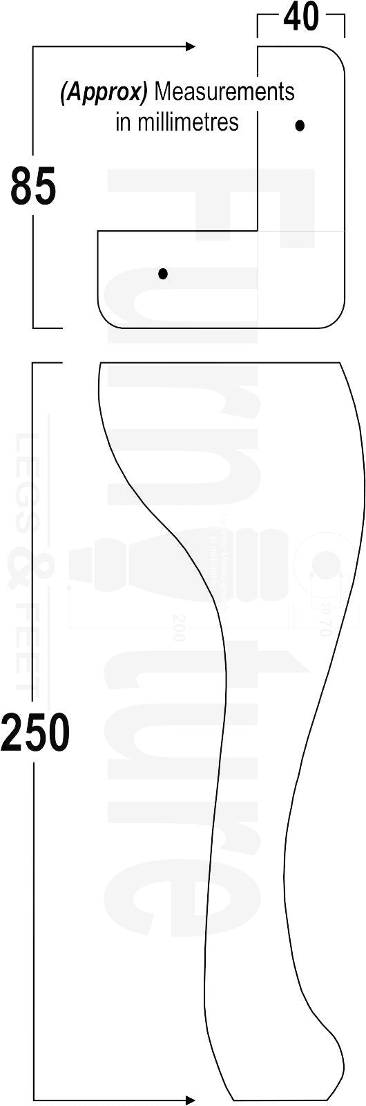 4 Replacement Traditional Queen Anne Furniture Leg 250mm High Sofa Chair Beds M10 Thread