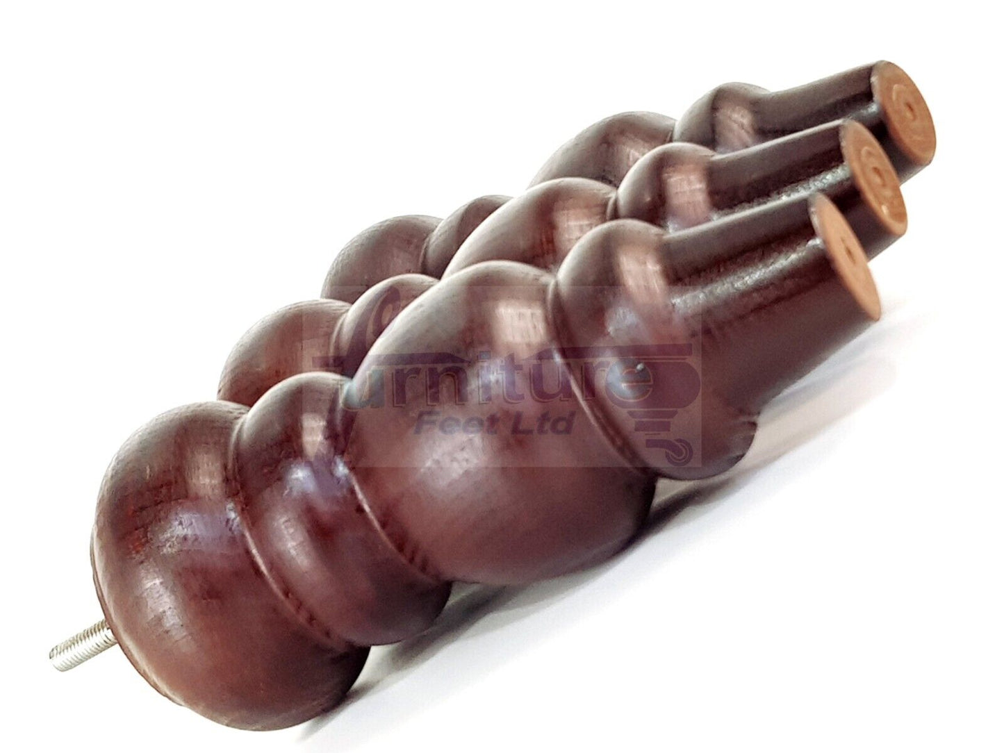 4 Solid Wood Furniture Legs Replacement Turned Feet 200mm High M8(8mm) Thread: Antique Mahogany
