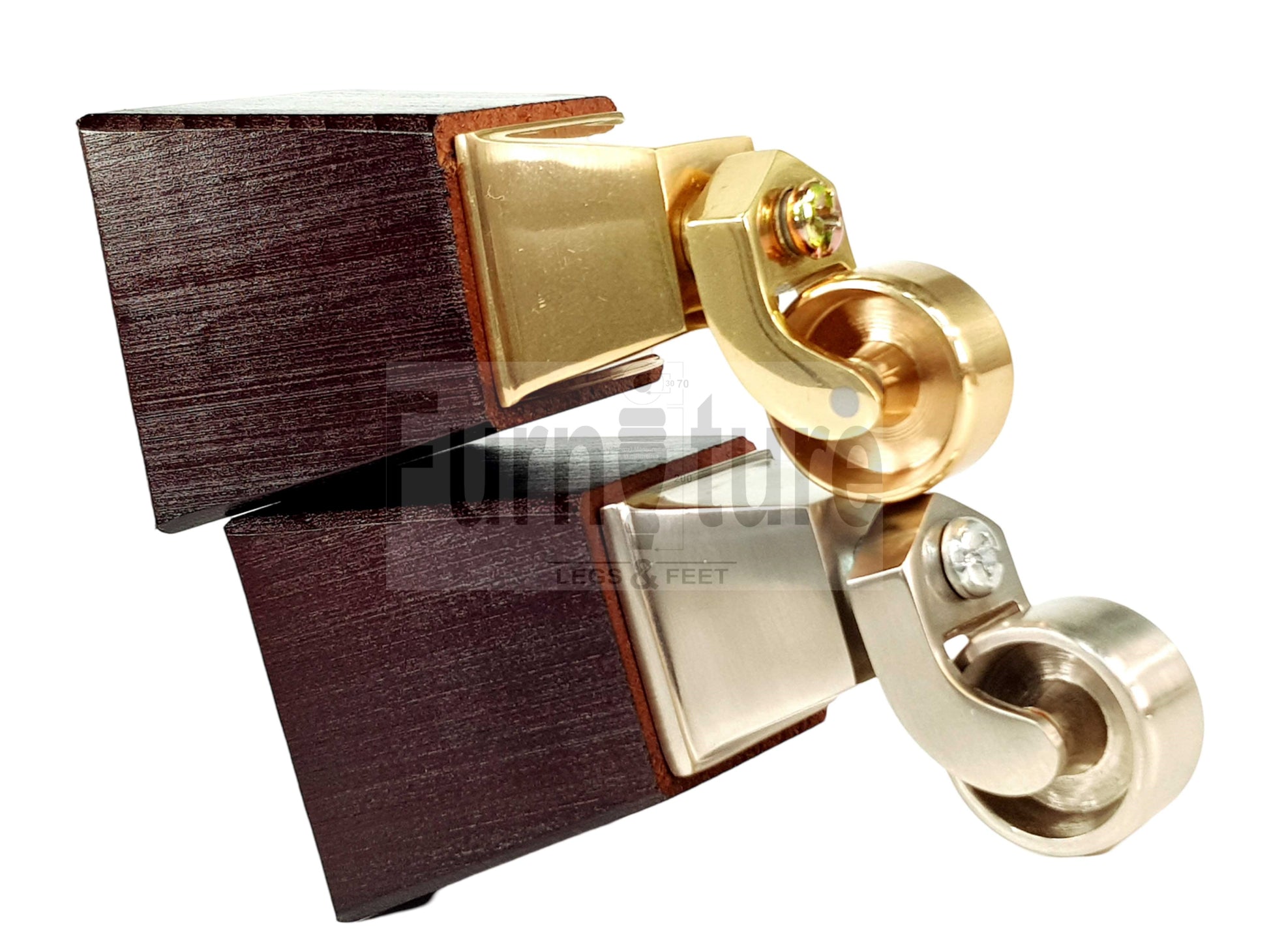 4x Block Wood Furniture Legs With Castor 8mm Thread For Chairs Settees Sofa 150mm High Mahogany