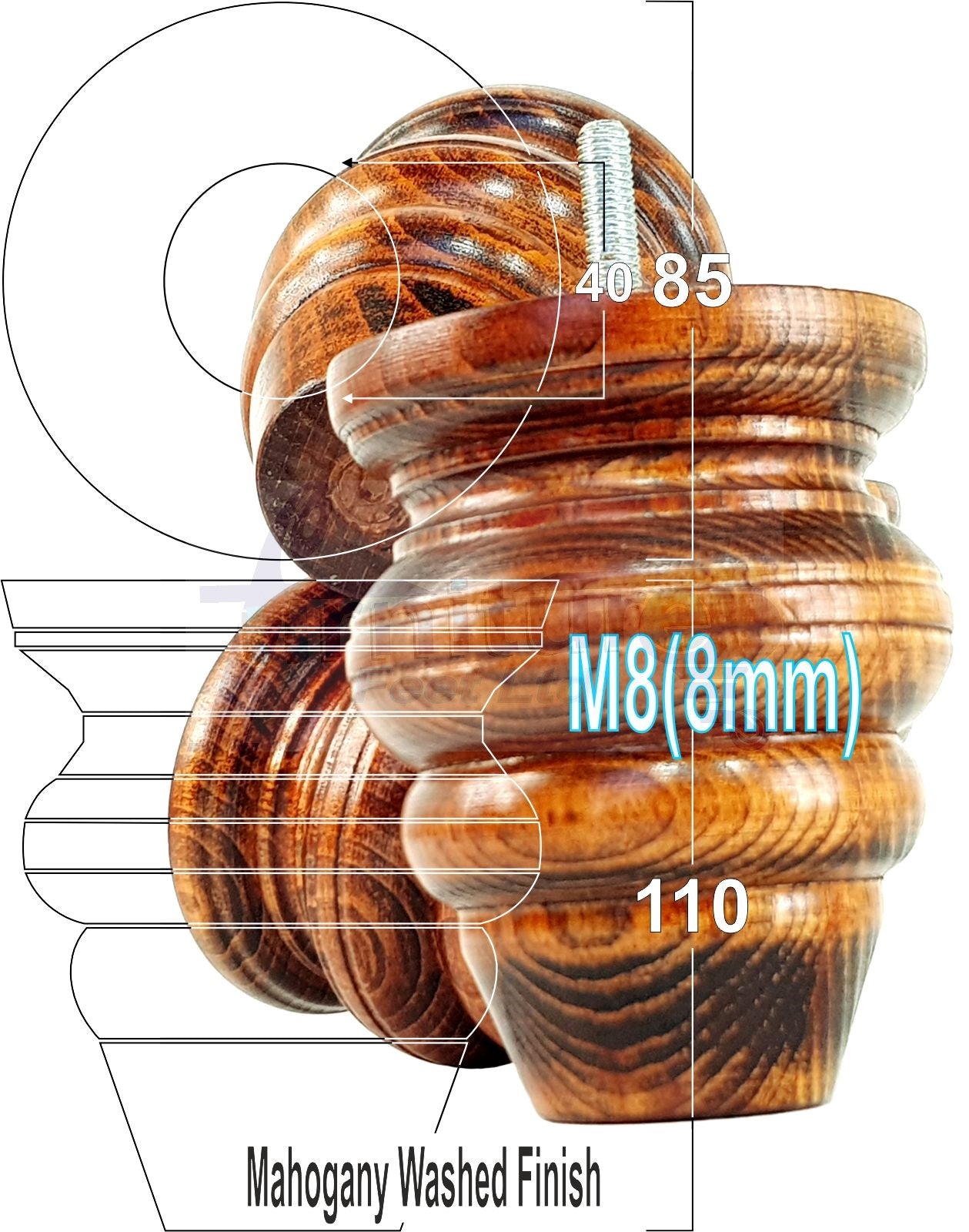 4x Turned Wood Furniture Legs Replacement Feet 110mm High Multiple Colours Chairs Stools Sofa's Beds Settee Cabinets M8