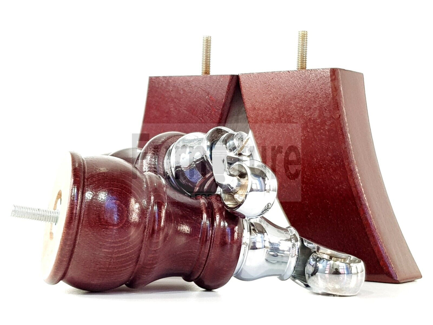 2 Wooden Castor Furniture Sofa Legs & 2 Curved Back Feet  Mahogany M8 Chair Settee Feet 160mm High