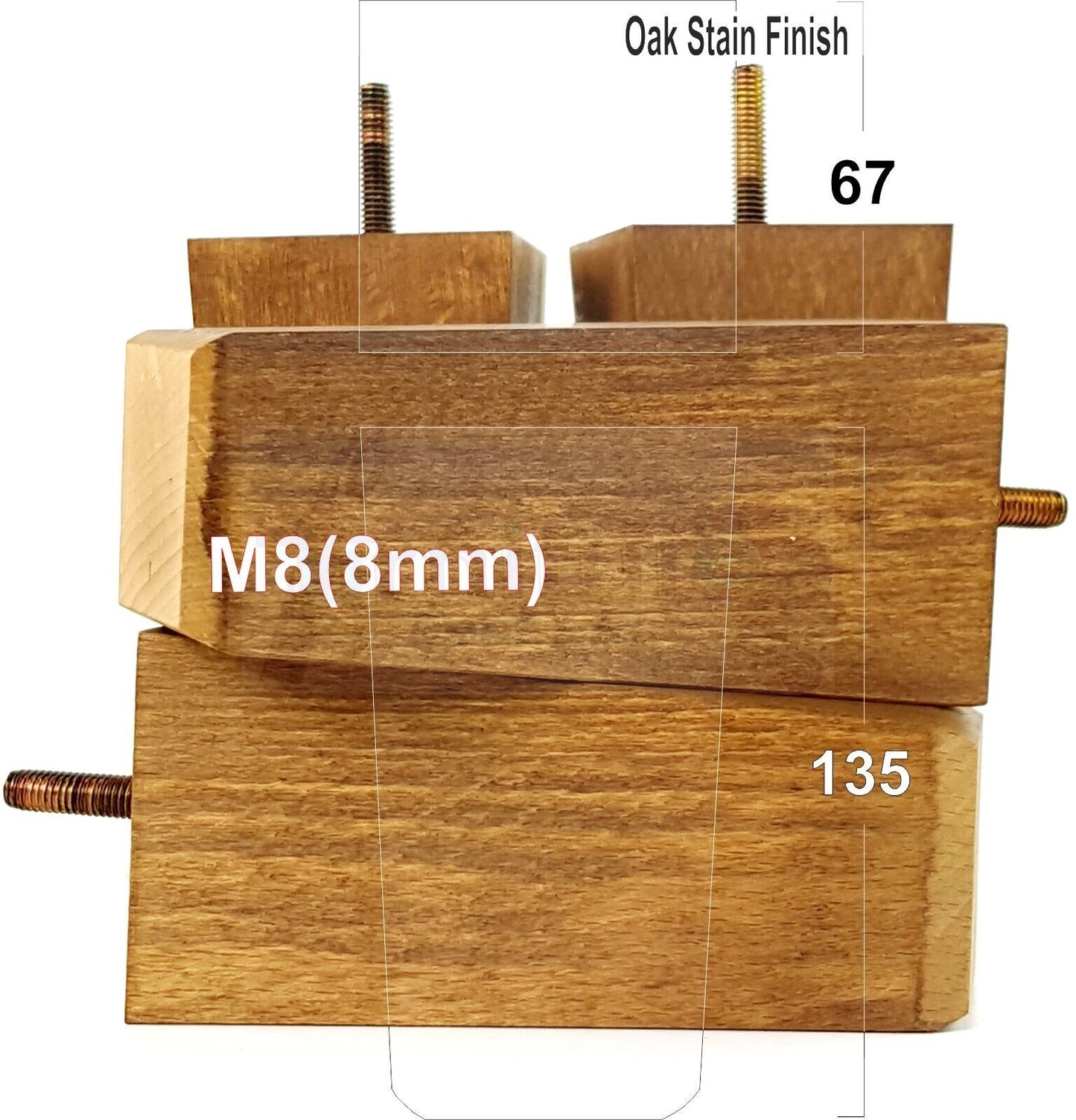 4x Block Wood Sofa Legs 135mm High Replacement Furniture Feet Chairs Cabinets M8(8mm)