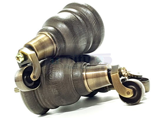 Solid Wood Furniture Legs With Castors Set of 4 Antique Brown Stain 6 Inch Feet 160mm High M8 