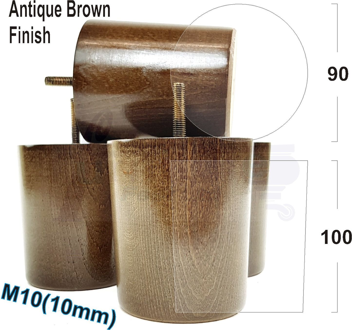 4x Turned Wood Furniture Legs Chair Sofa Bed M10 Replacement Settee Feet 100mm