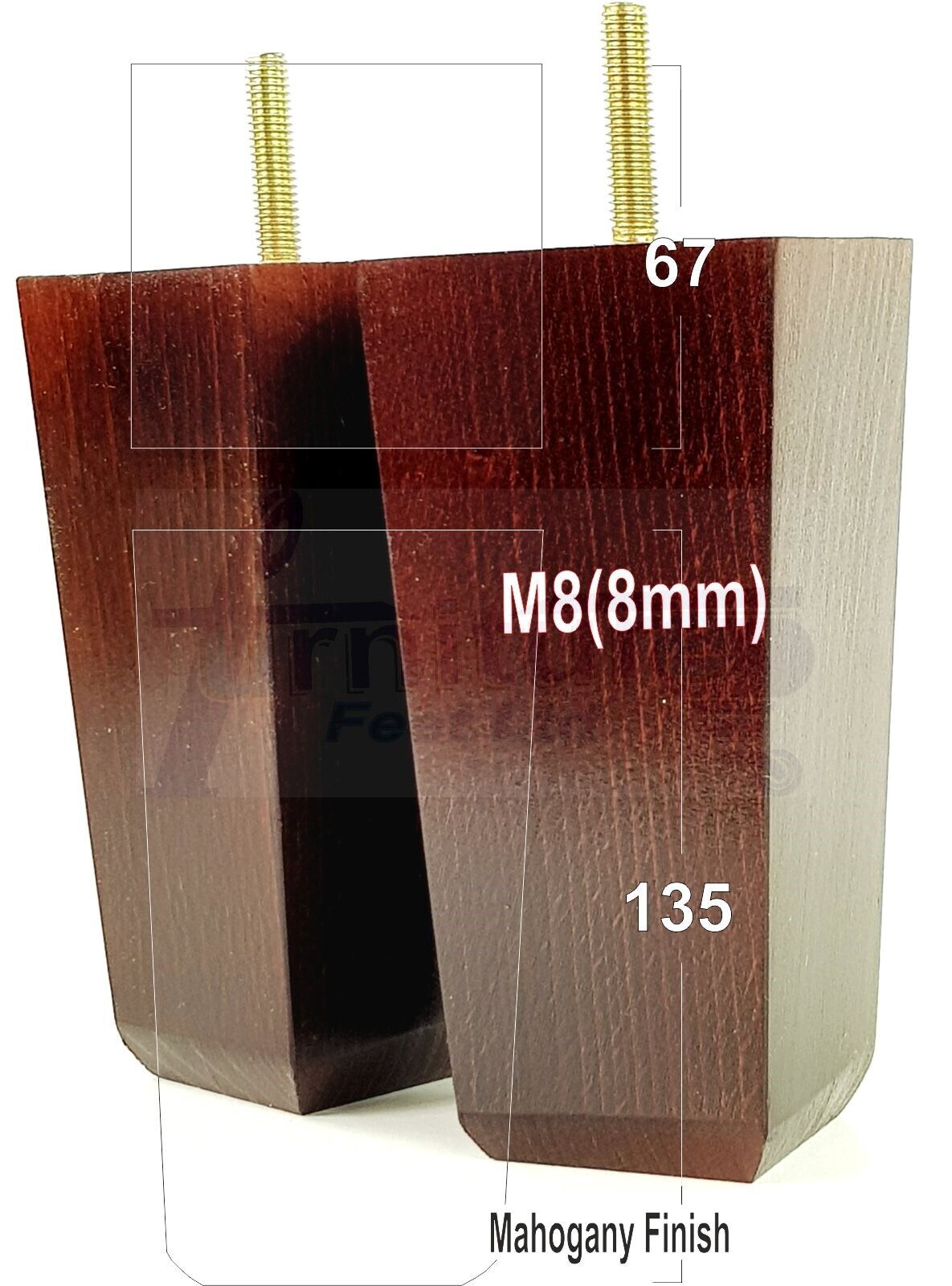 4x Block Wood Sofa Legs 135mm High Replacement Furniture Feet Chairs Cabinets M8(8mm)