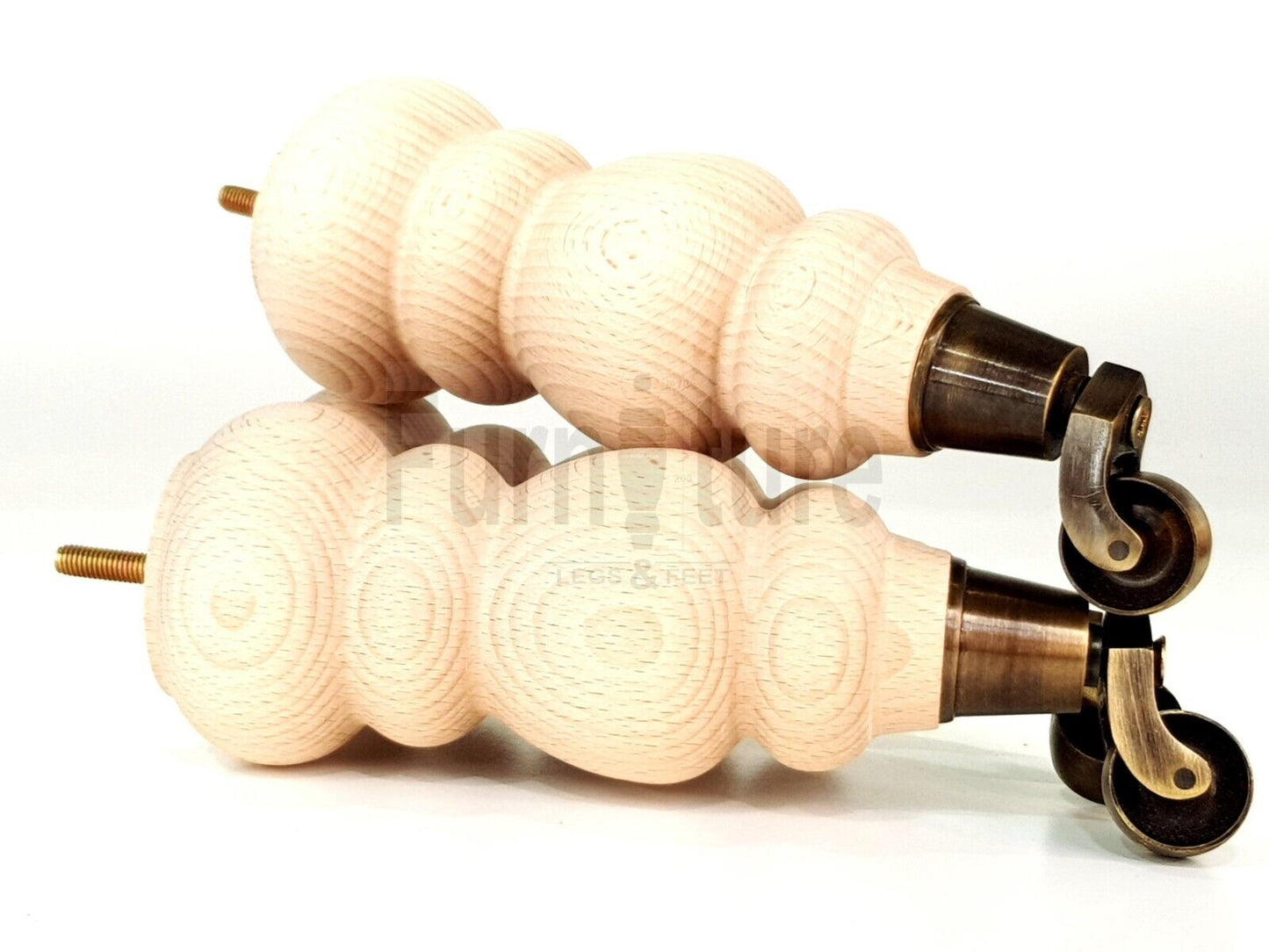 4x Turned Wood Furniture Antique Castor Leg M8 Replacement Feet Chairs Stools Sofa 250mm