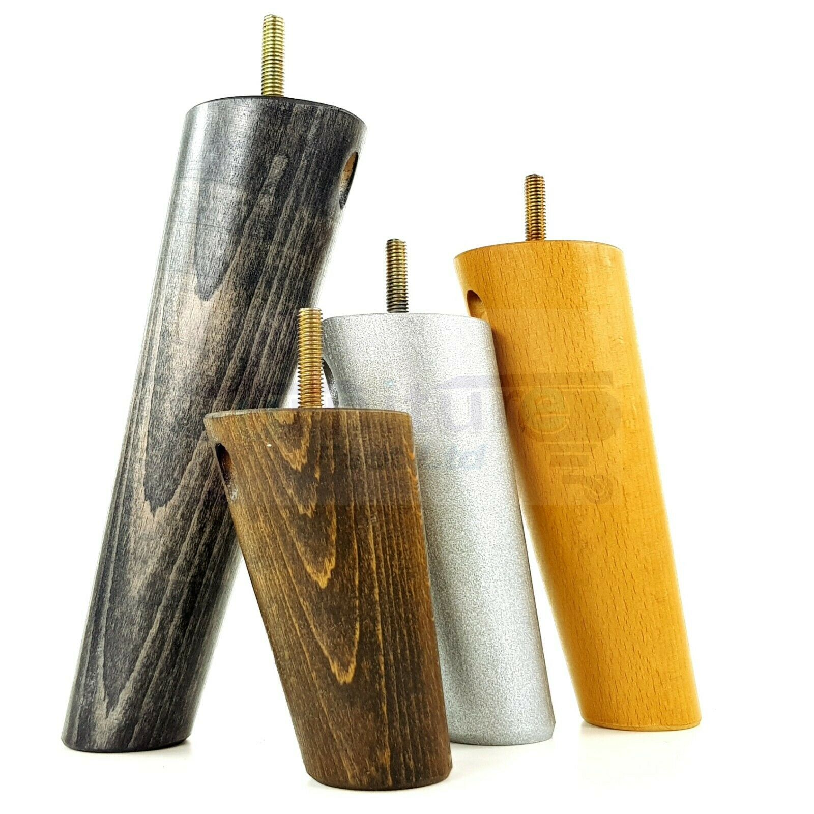 4 Solid Wood Turned Furniture Feet Replacement Mid Centry Angled Retro Legs 200mm High M8 Sofa Chairs Stools Cabinets Beds