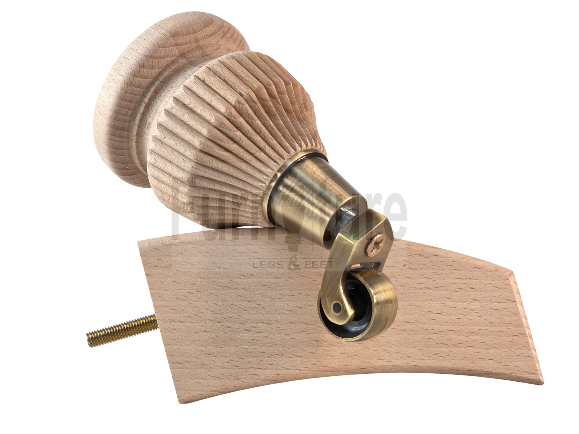 Solid Wood Replacement Furniture Legs 6 Inches with 2x Castors and 2x Back Feet 155mm High M8 Dowl Fixing - Raw Wood