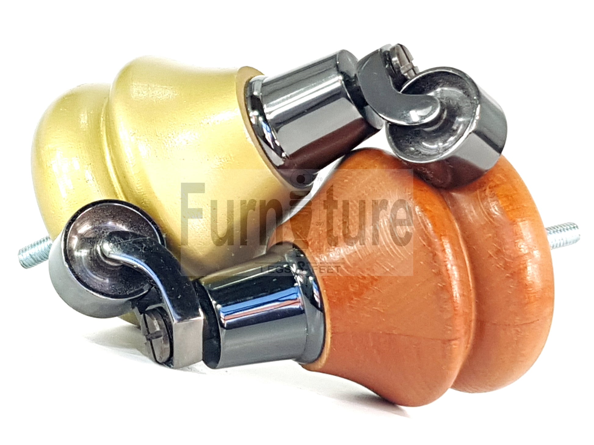 Set Of 4 Turned Furniture Wood Feet With Black Castors 140mm Sofas Chairs Settee Cabinets Beds M8(8mm)