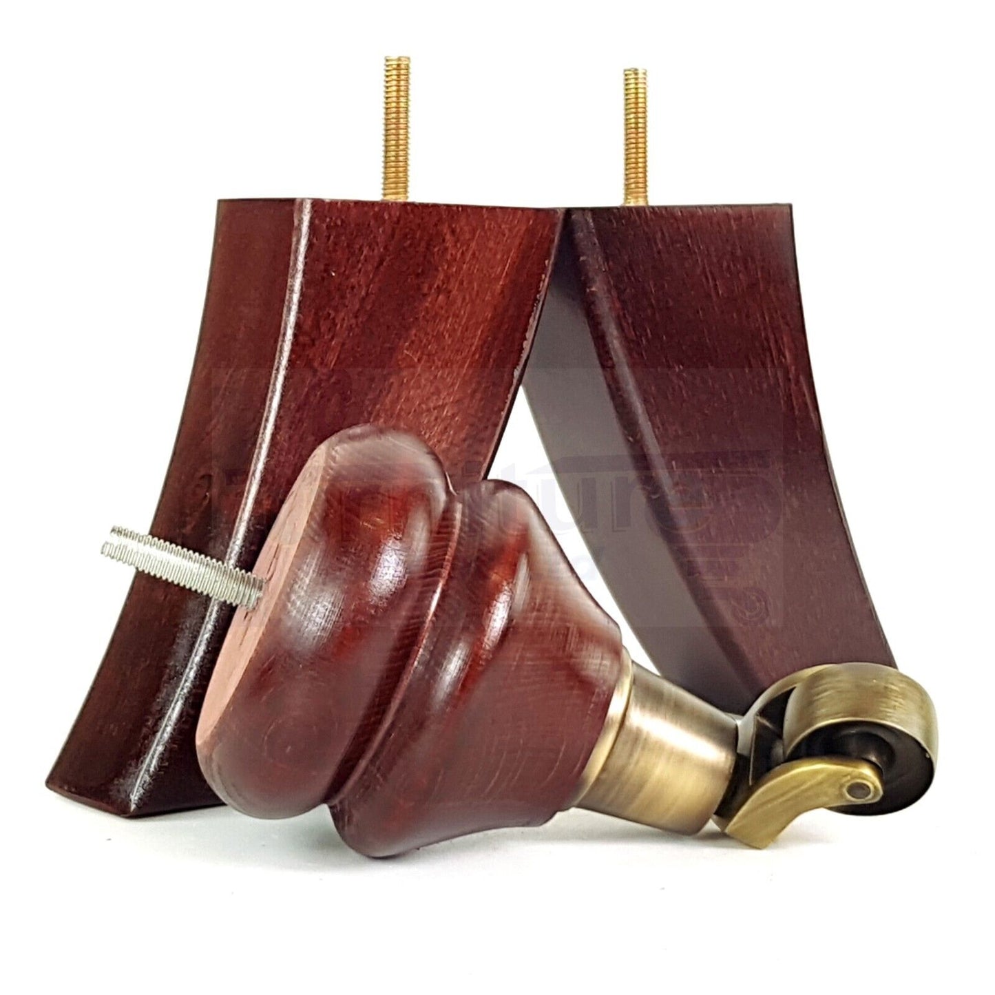 Turned Wood Furniture Feet 2 With Castors 140mm & 2 Curved Back Legs Sofas Chairs Stools Cabinets Beds M10(10mm)