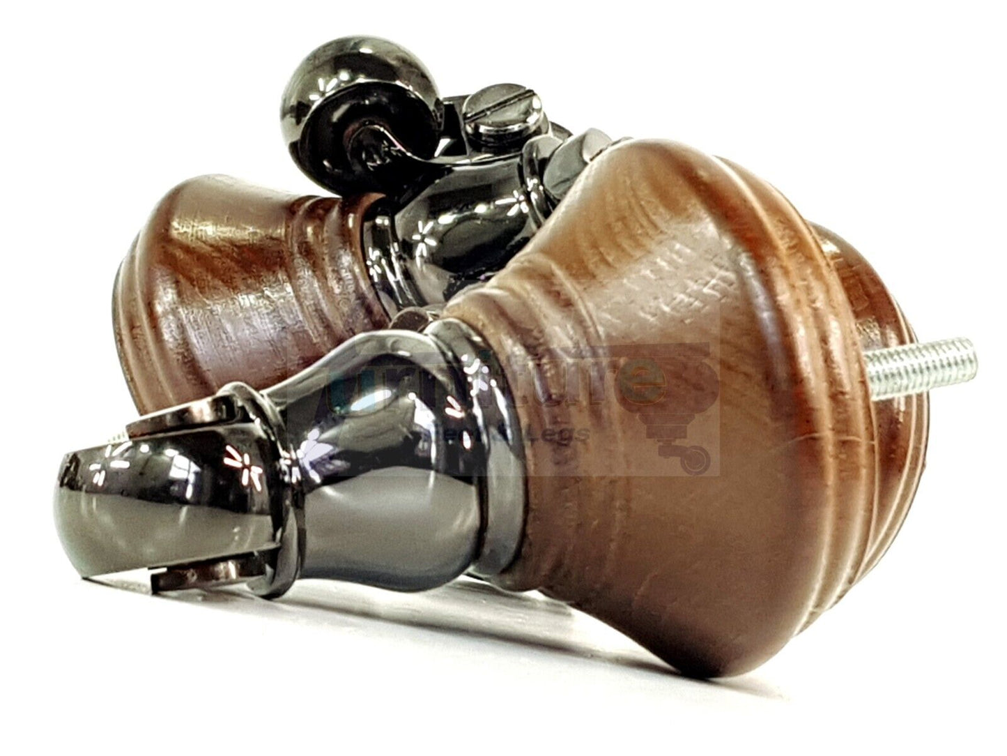 4x Antique Brown Wooden Furniture Sofa Legs M8 With Castors Replacment Chair Settee Feet 115mm - 125mm High