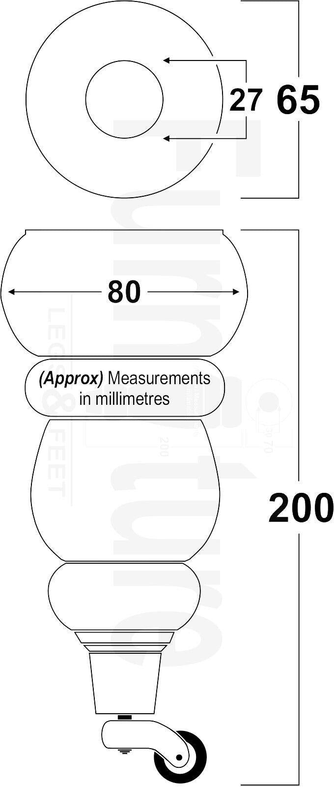 4x Turned Solid Wood Furniture Legs Replacement Feet 200mm High 8mm Thread
