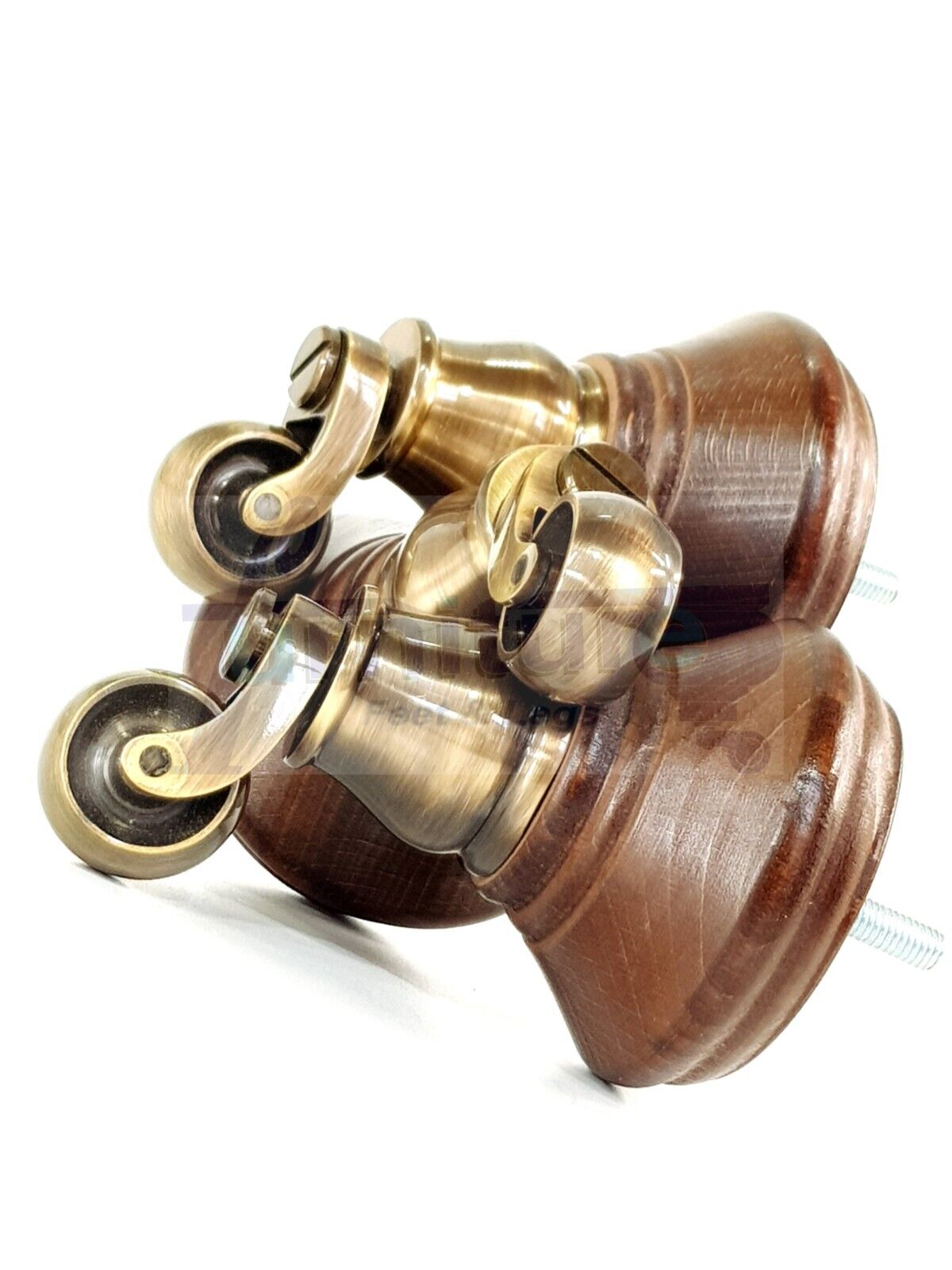 4x Antique Mahogany Stain Wooden Furniture Sofa Legs M8 With Castors Replacment Chair Settee Feet 115mm - 125mm High