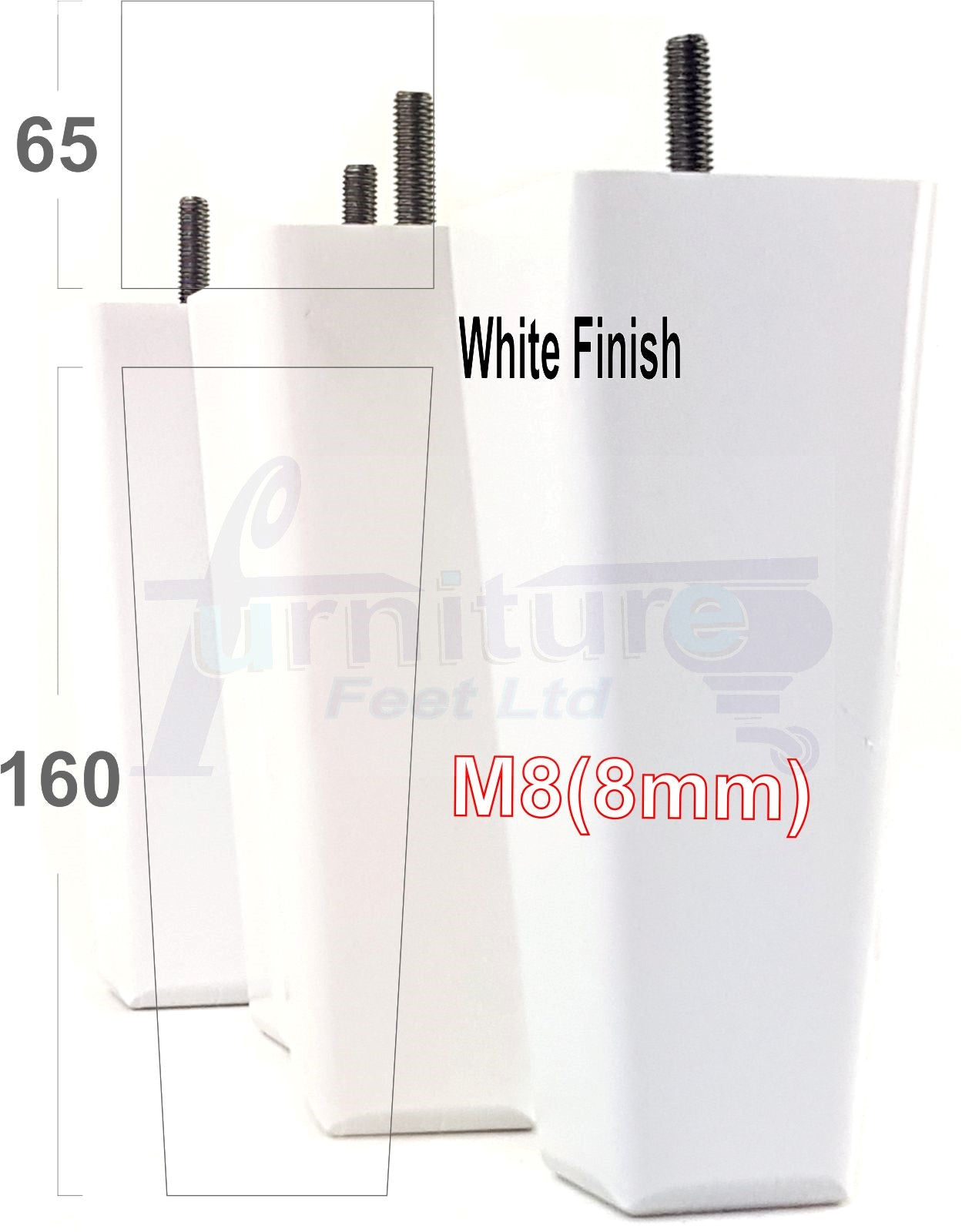 4x Wooden Furniture Legs 160mm High Replacement Square Tapered Feet 8mm