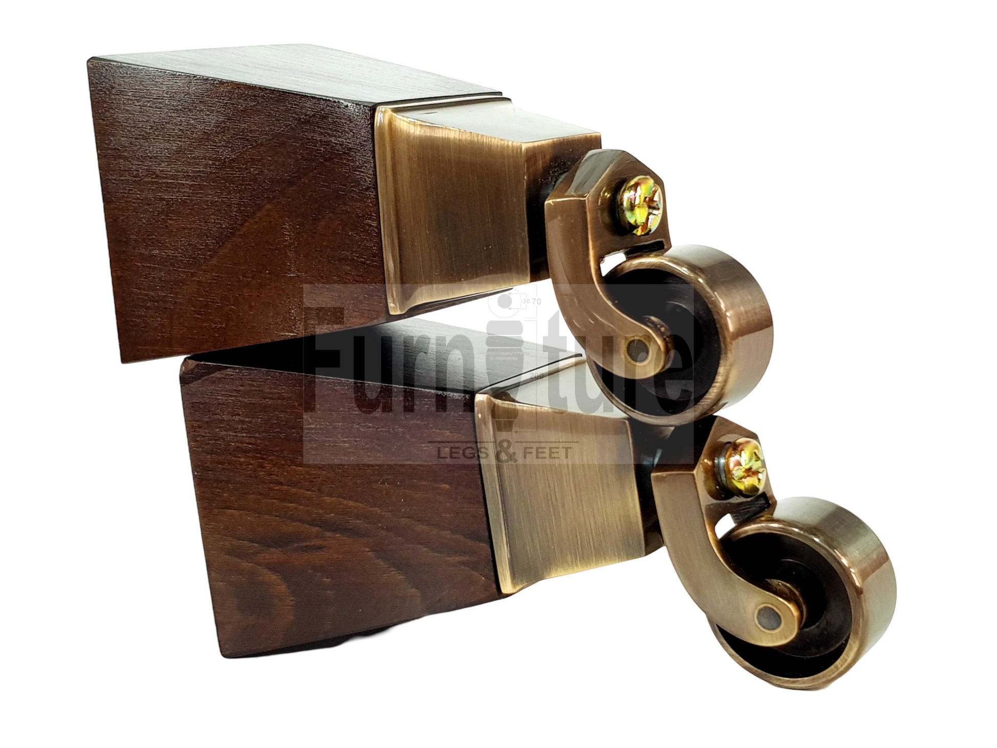 4x Block Wood Furniture Legs With Castor 8mm Thread For Chairs Settees Sofa 150mm High