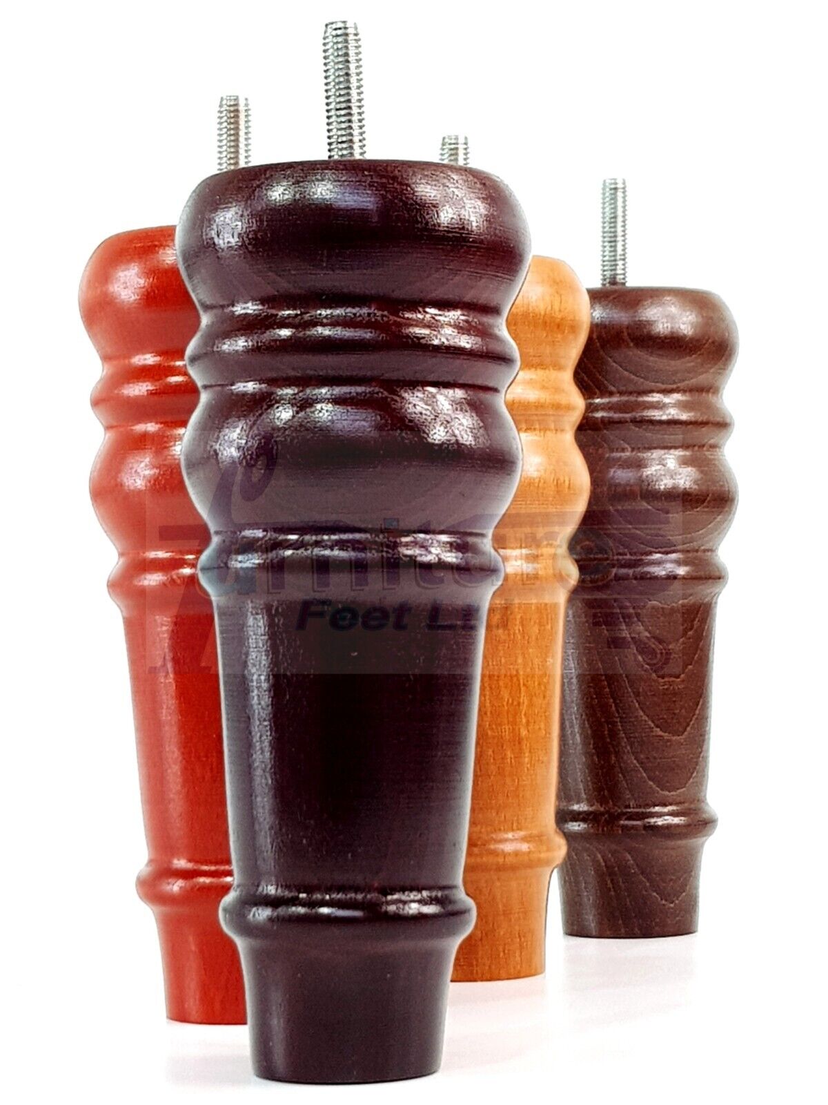 4 Wood Turned Furniture Legs Replacement Bun Feet 165mm High Multiple Colours 6.5 Inches Chairs Stools Sofa's Beds Settee Cabinets M8